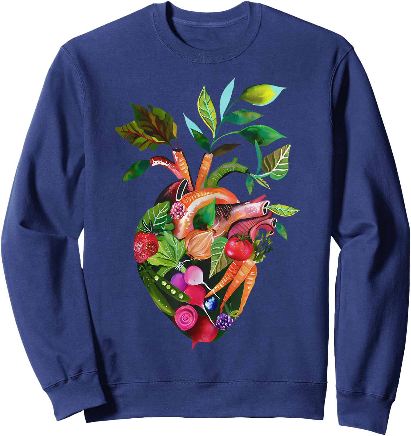 Watercolor Anatomical Heart With Vegetable Vegans Gardeners Sweatshirt - Sweatshirt | Navy