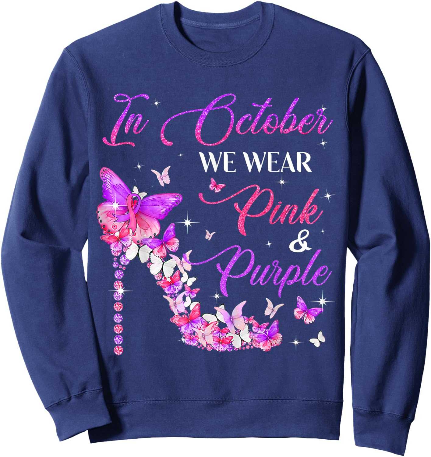 Butterfly Domestic Violence & Breast Cancer Awareness Sweatshirt - Sweatshirt | Navy