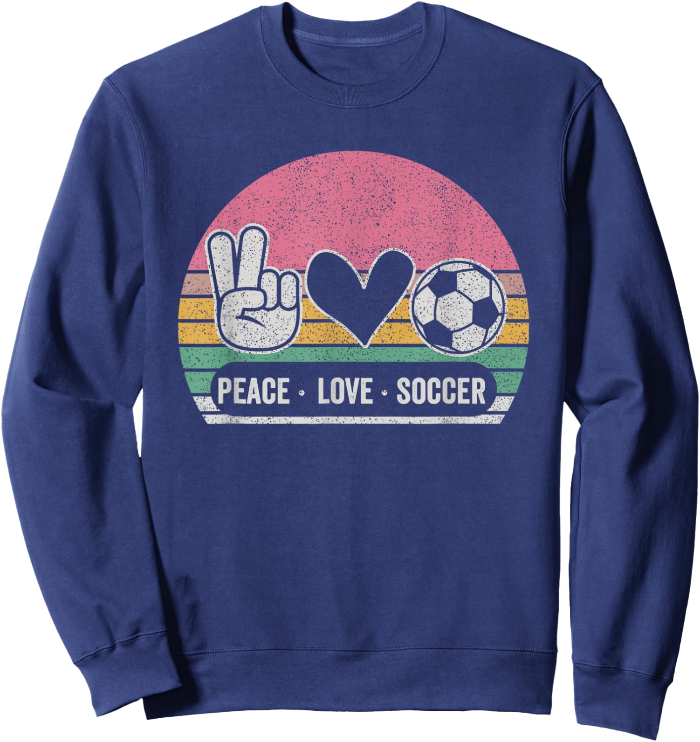 Retro Peace Love Soccer Cute Print Women Teen Girls Sweatshirt - Sweatshirt | Navy
