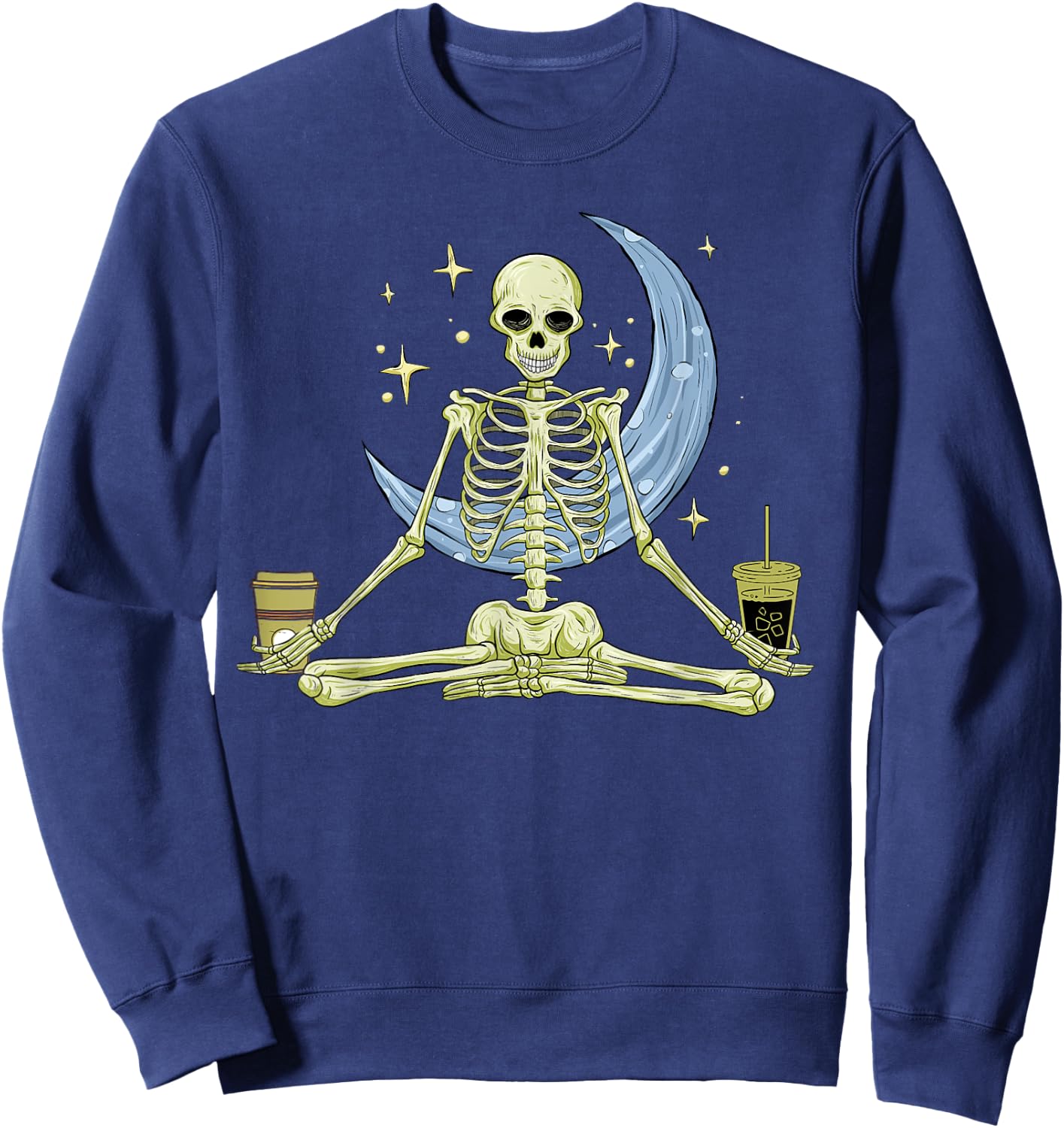 Skeleton Doing Yoga And Drinking Coffee Funny Meditation Sweatshirt - Sweatshirt | Navy