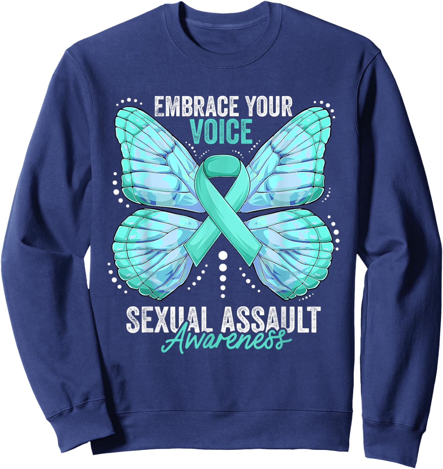 Sexual Assault Awareness Month Butterfly Teal Ribbon Sweatshirt - Sweatshirt | Navy