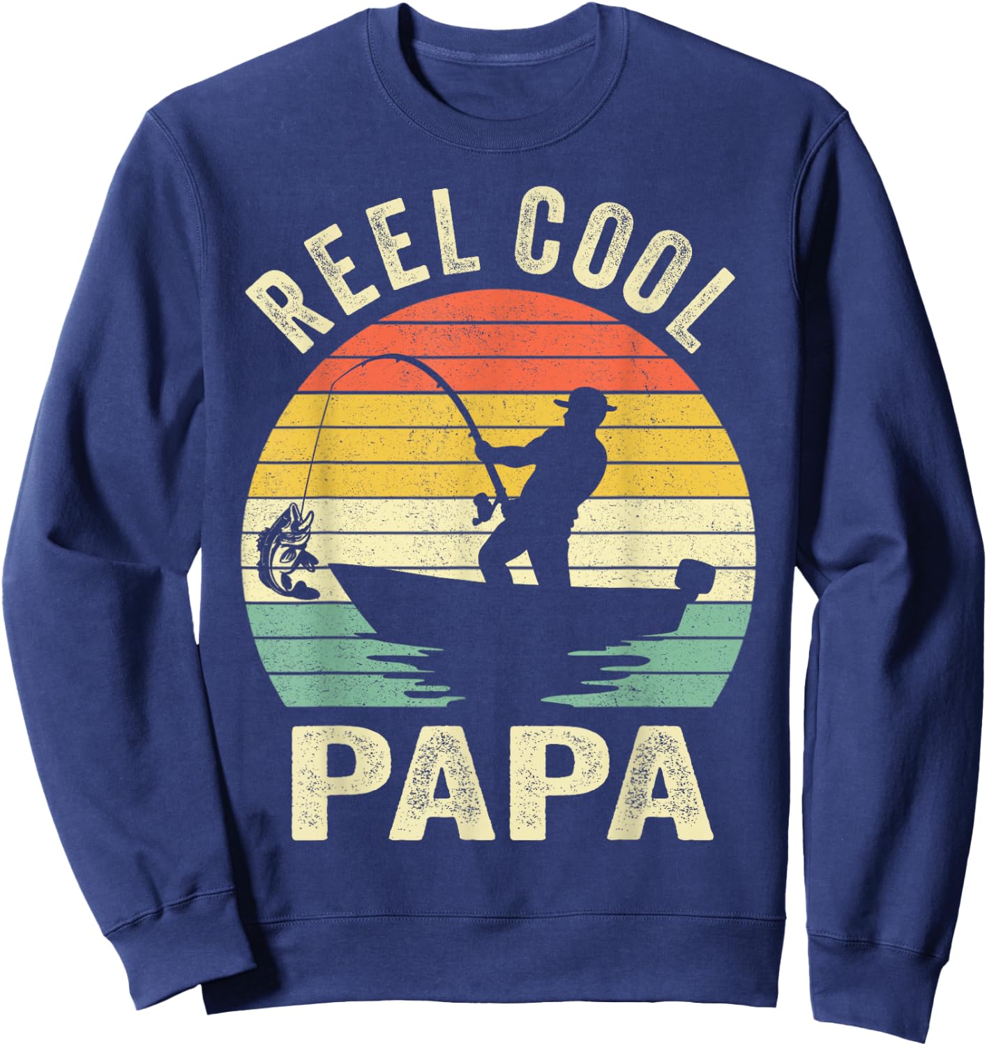 Reel Cool Papa Fishing Dad Gifts Father's Day Fisherman Fish Sweatshirt - Sweatshirt | Navy