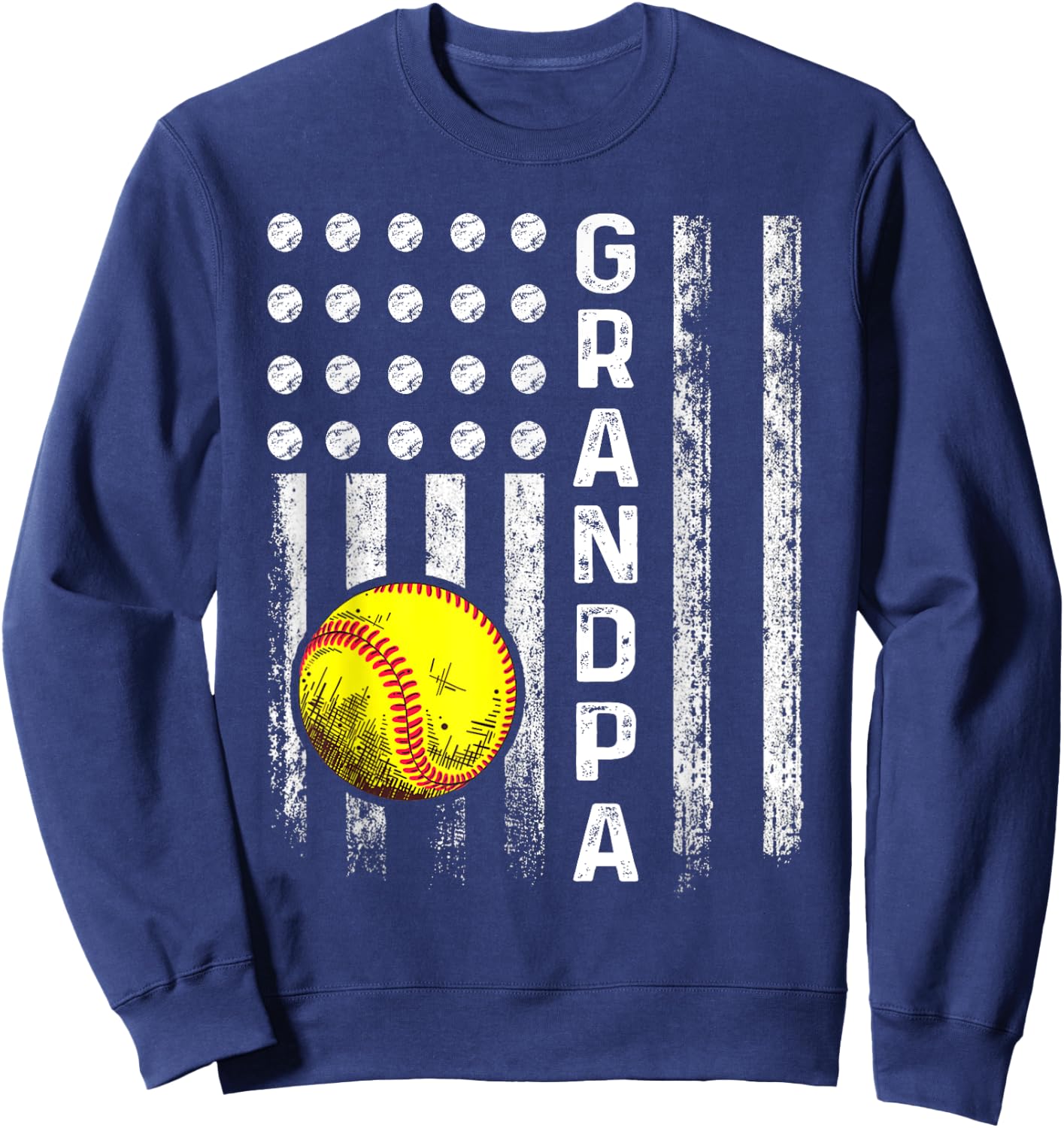 Softball Grandpa American Flag Father's Day 4th Of July Sweatshirt - Sweatshirt | Navy
