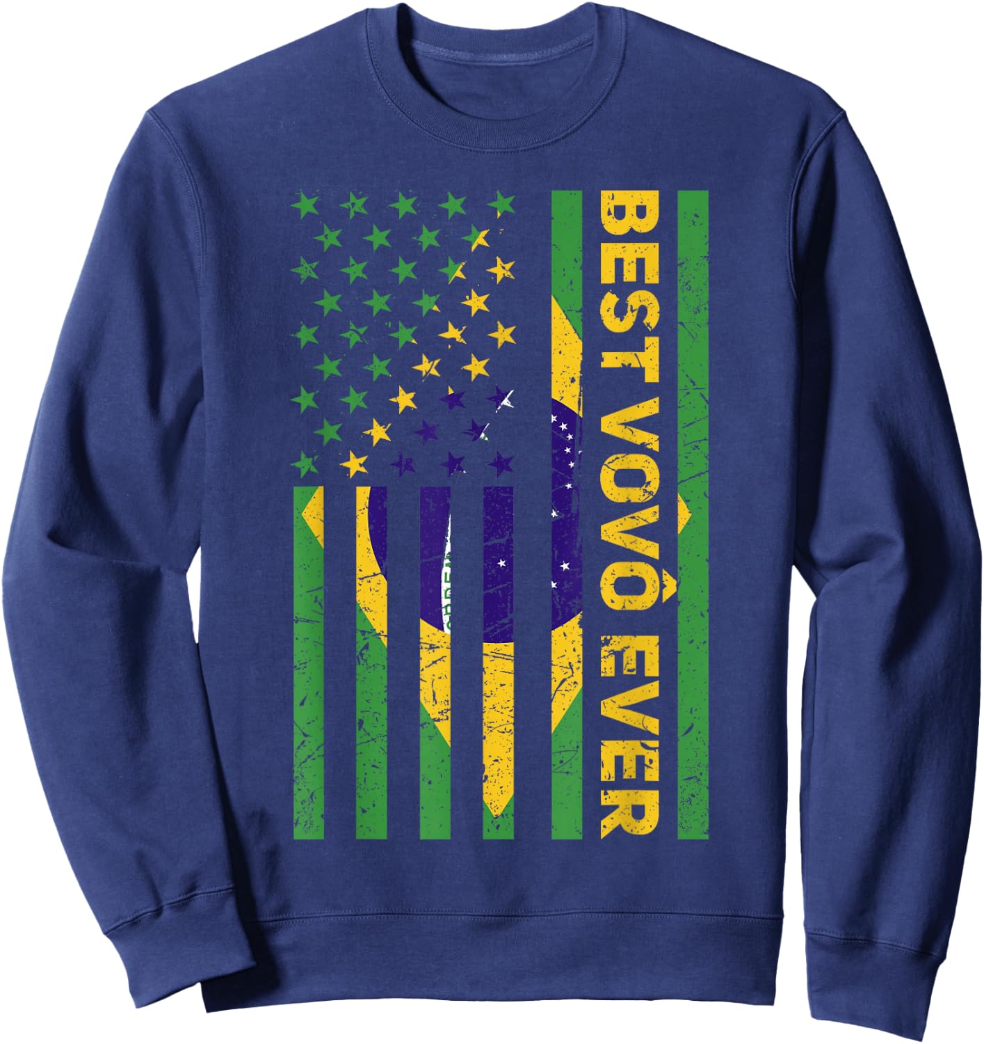Best Vovô Brazil American Flag Retro Brasilian Grandpa Sweatshirt - Sweatshirt | Navy