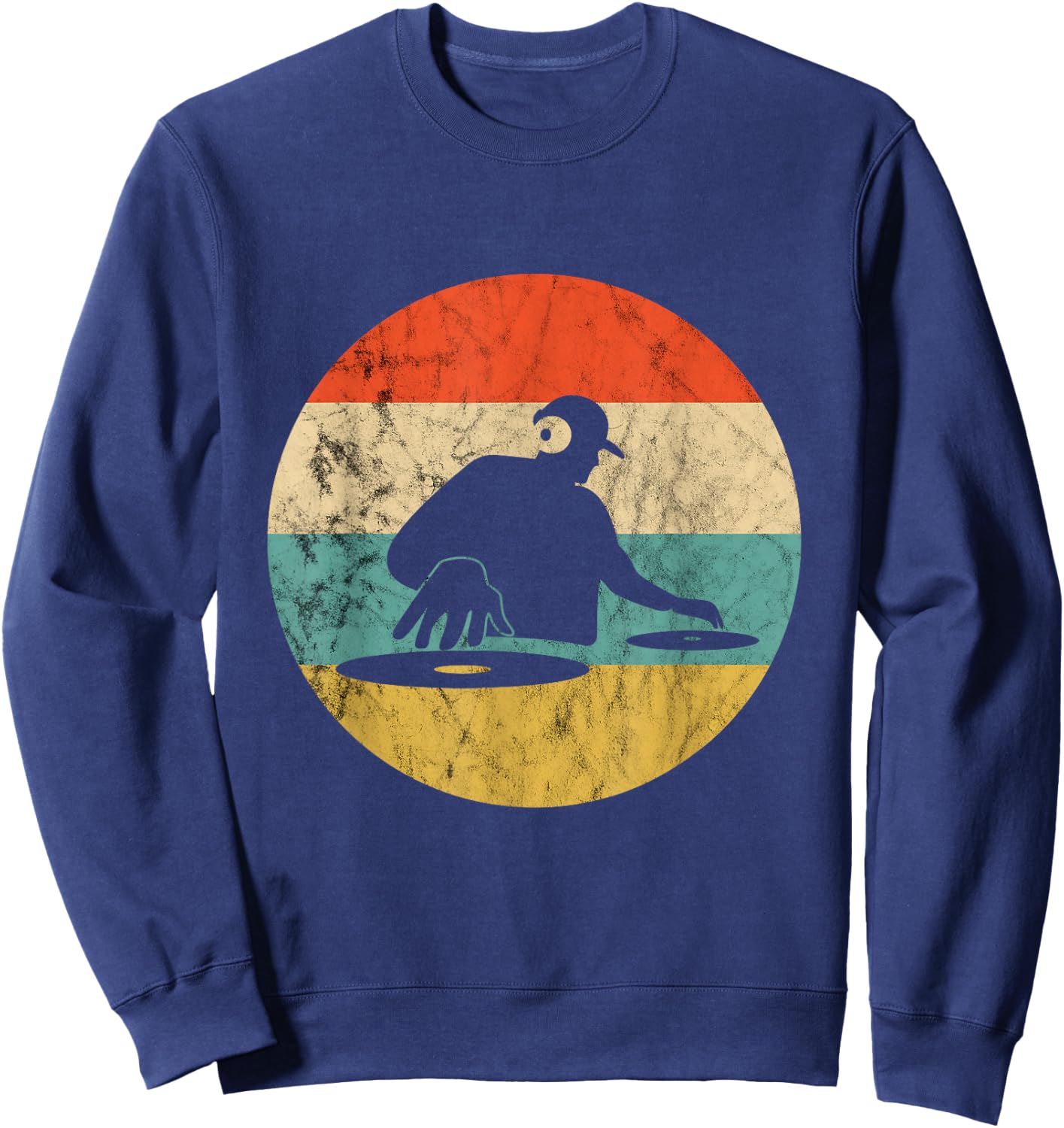 Turntable Beatmaker EDM Techno DJ Disc Retro Vintage Sunset Sweatshirt - Sweatshirt | Navy