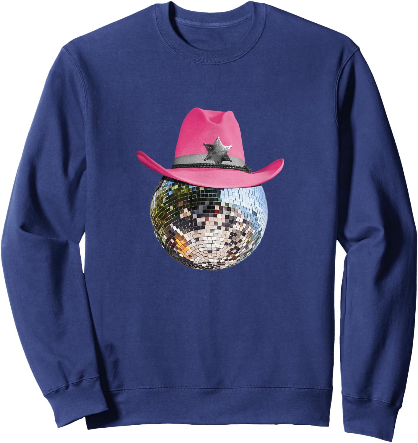 Retro Style Pink Cowboy Hat Club Disco Ball Sweatshirt - Sweatshirt | Navy