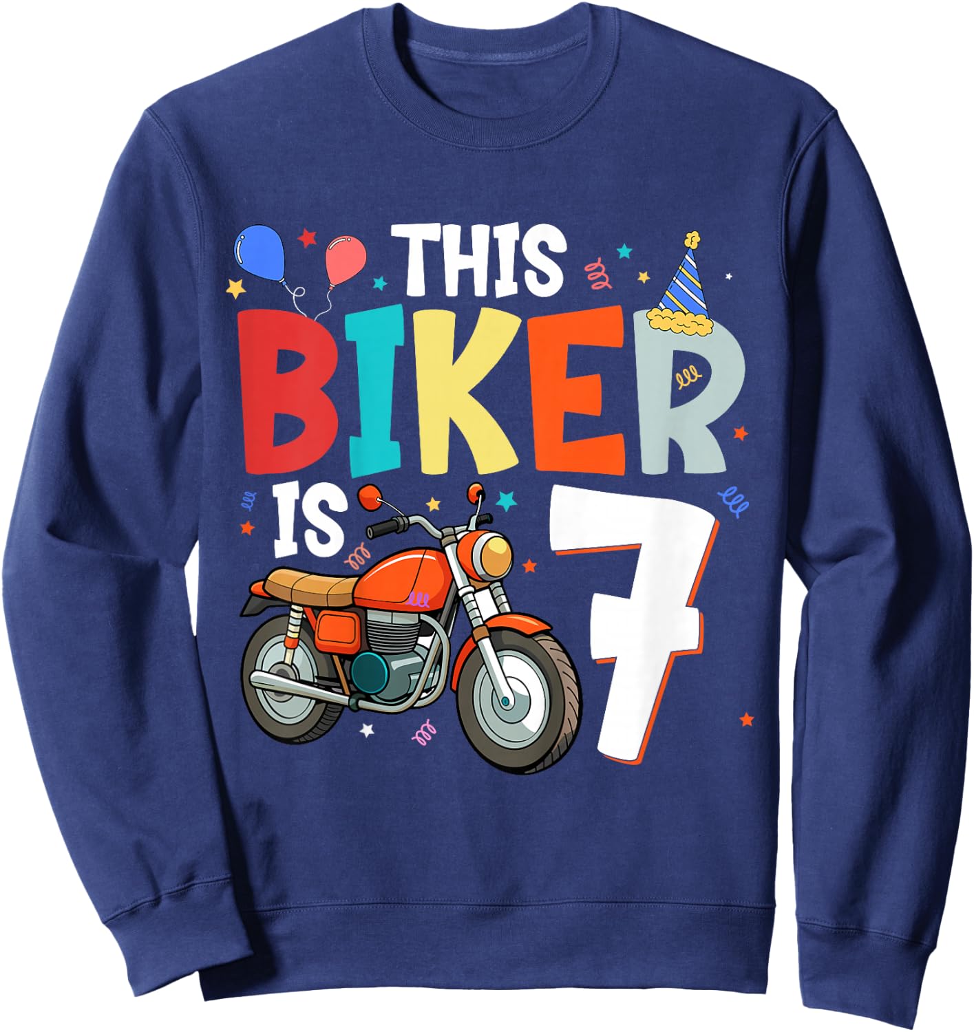 Kids Motorcycle 7th Birthday 7 Seventh Seven Yr Old Biker Boys Sweatshirt - Sweatshirt | Navy