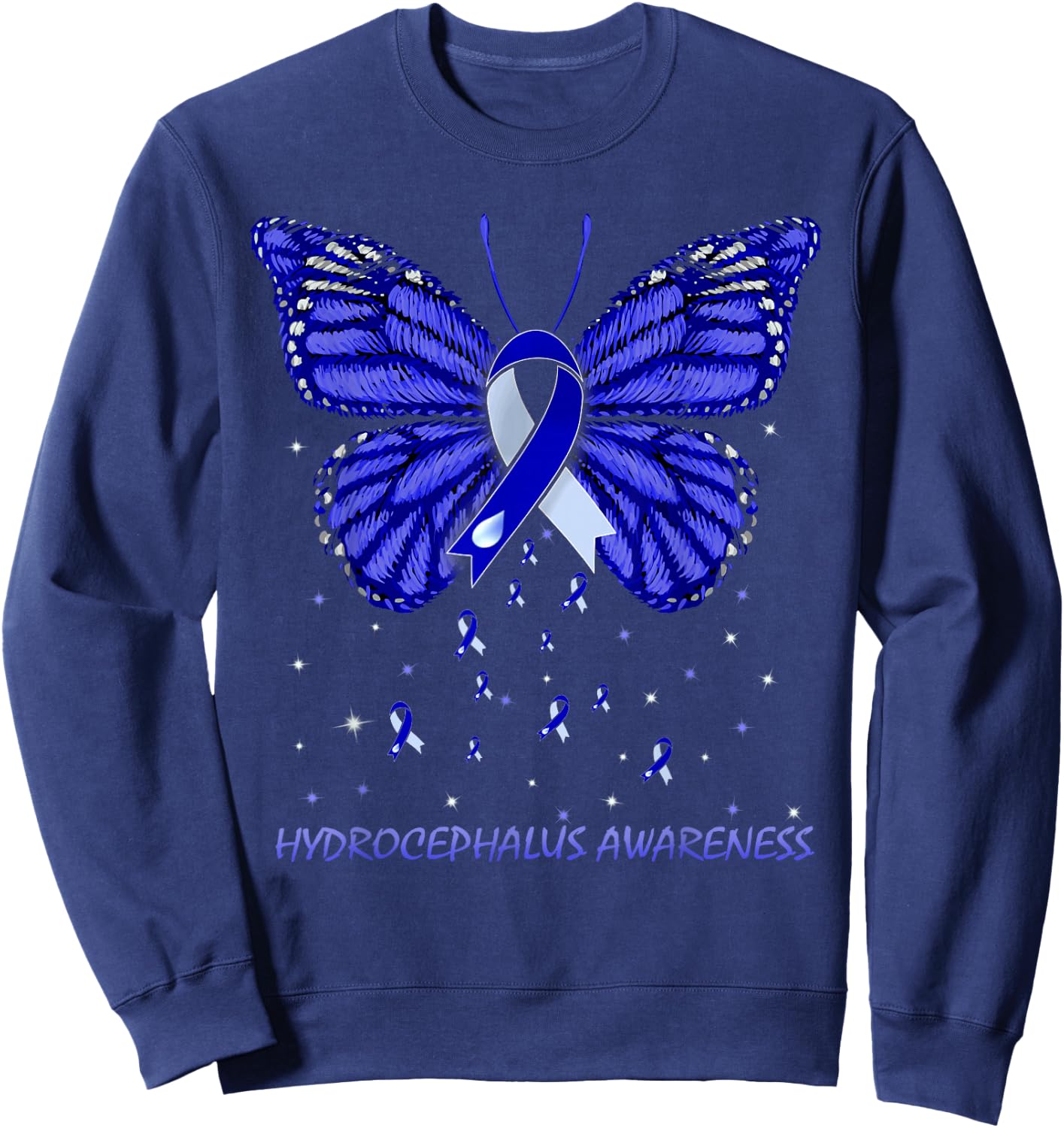 Hydrocephalus Awareness Butterfly Sweatshirt - Sweatshirt | Navy