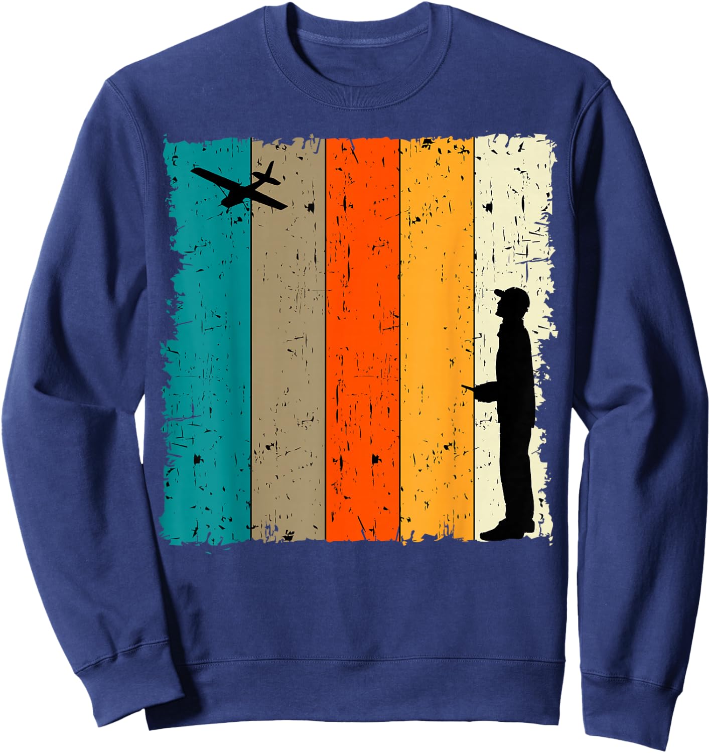 RC Airplane Retro Vintage Battery Operator Aerodynamic Plane Sweatshirt - Sweatshirt | Navy