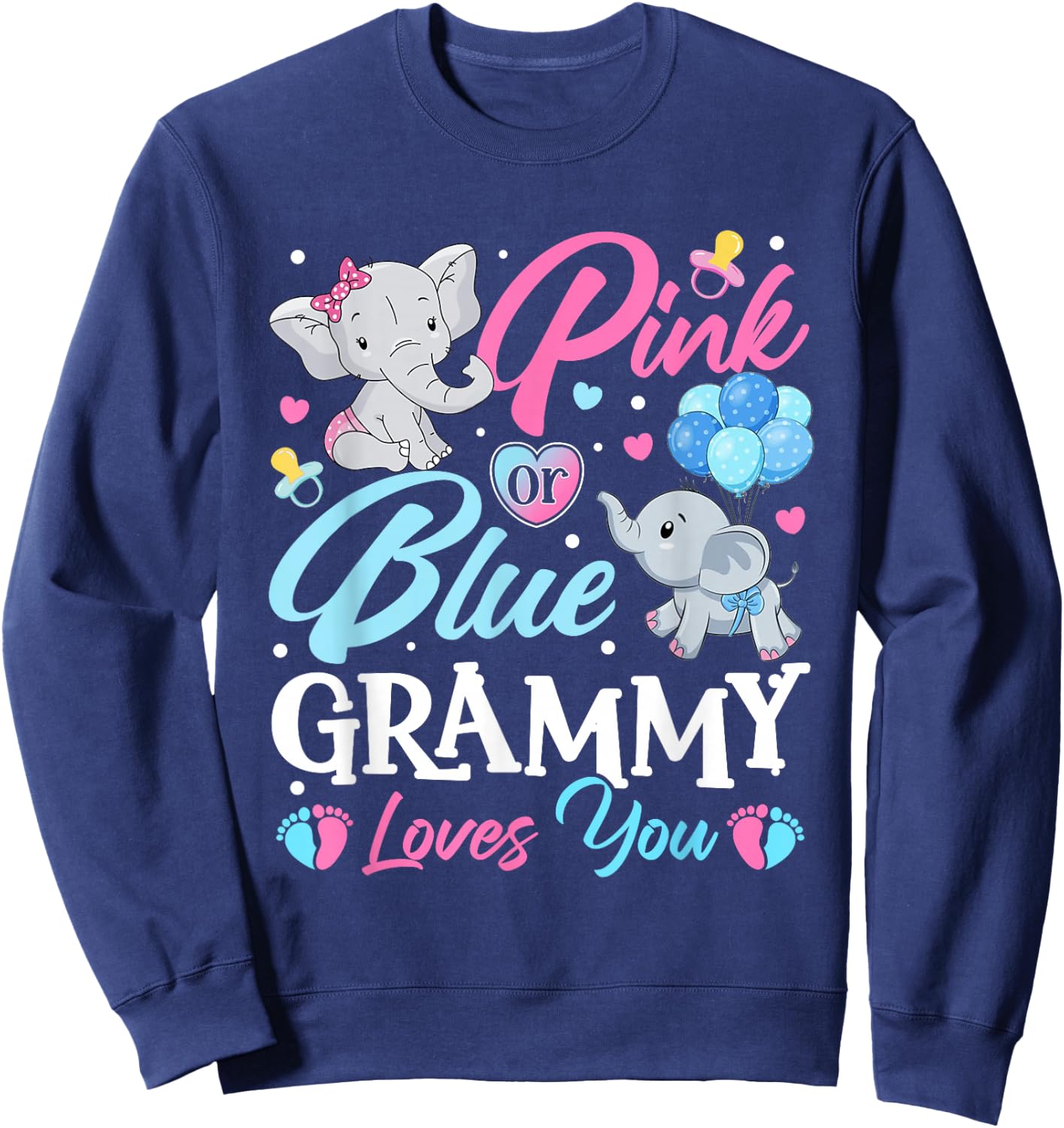 Elephant Blue Pink Grammy Loves You Pregnancy Reveal Sweatshirt - Sweatshirt | Navy