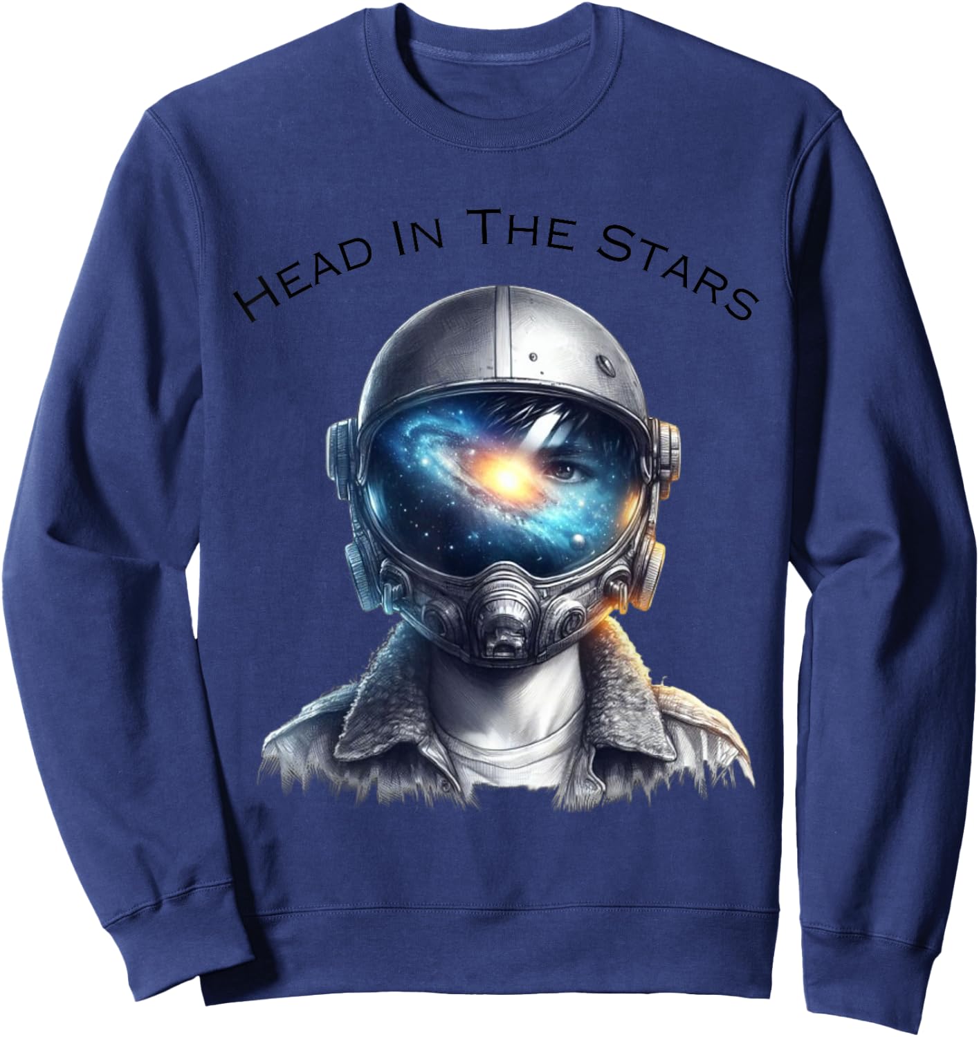 Head In The Stars All Ages Cool Space Age Graphic Design Sweatshirt - Sweatshirt | Navy
