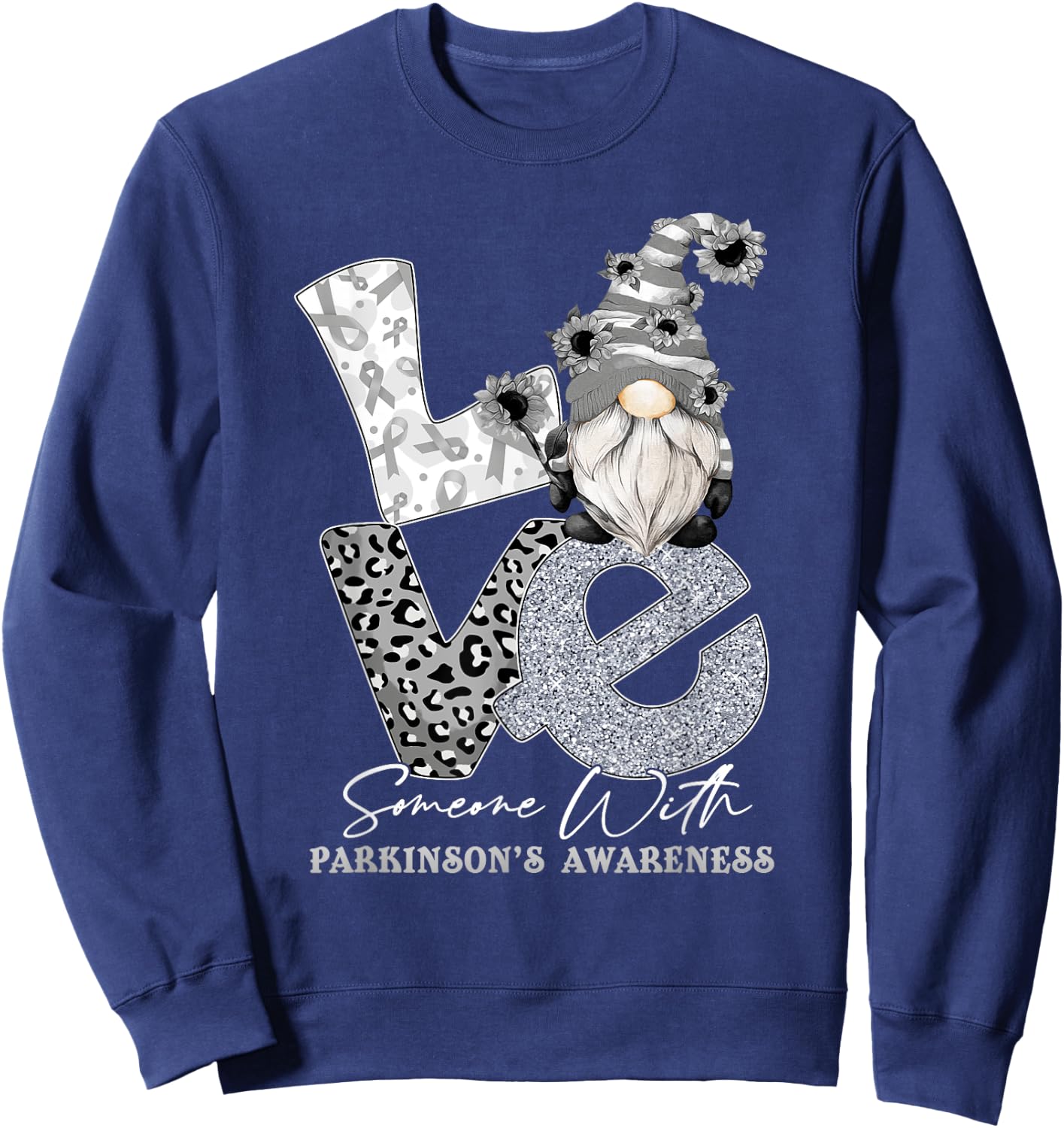 Silver Ribbon Gnome Love Someone With Parkinson's Awareness Sweatshirt - Sweatshirt | Navy
