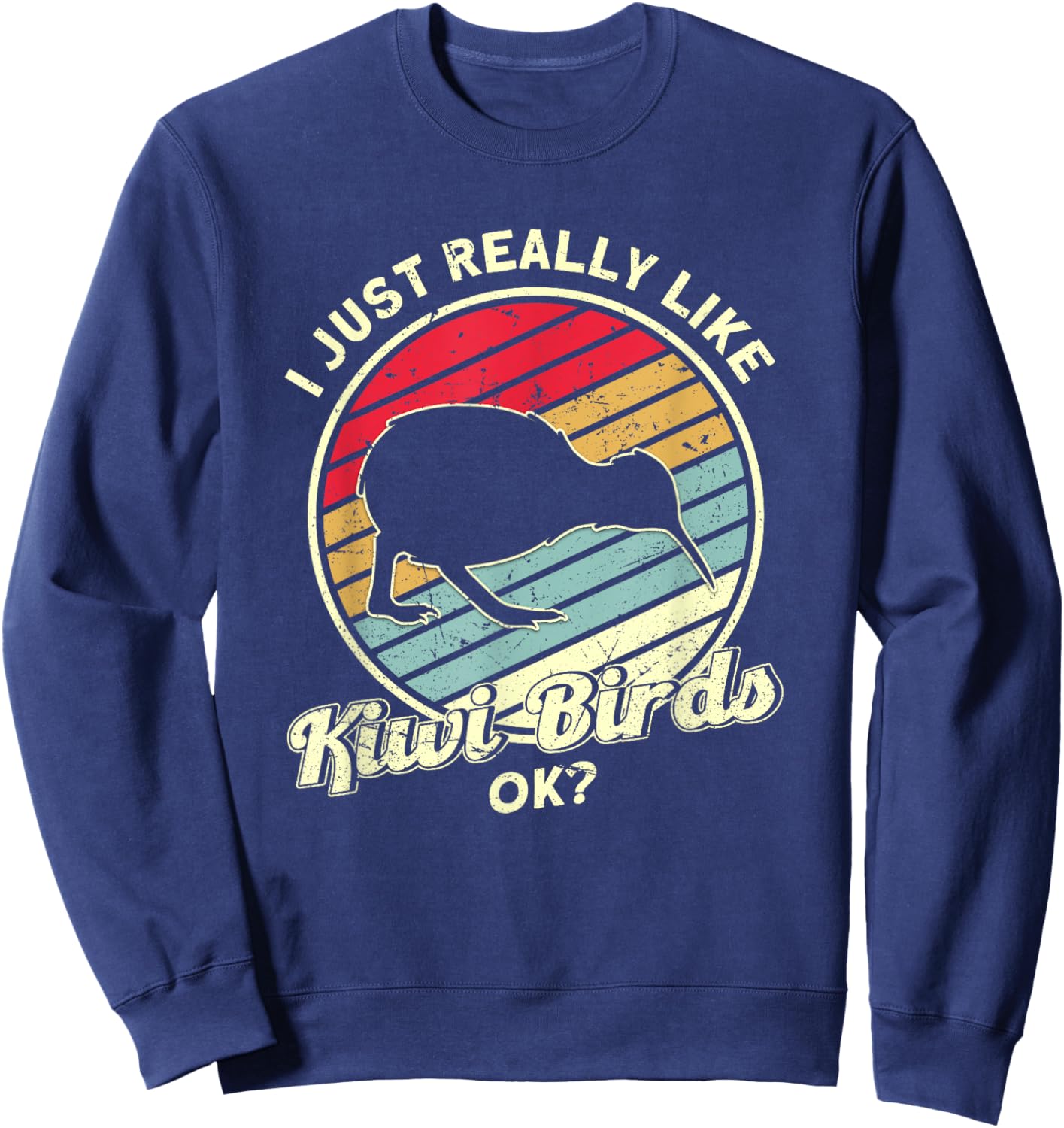 Kiwi & New Zealand Gifts -Adults Black Cotton, Polyester Casual, Humorous, Modern Kiwi Bird Sweatshirt - Sweatshirt | Navy