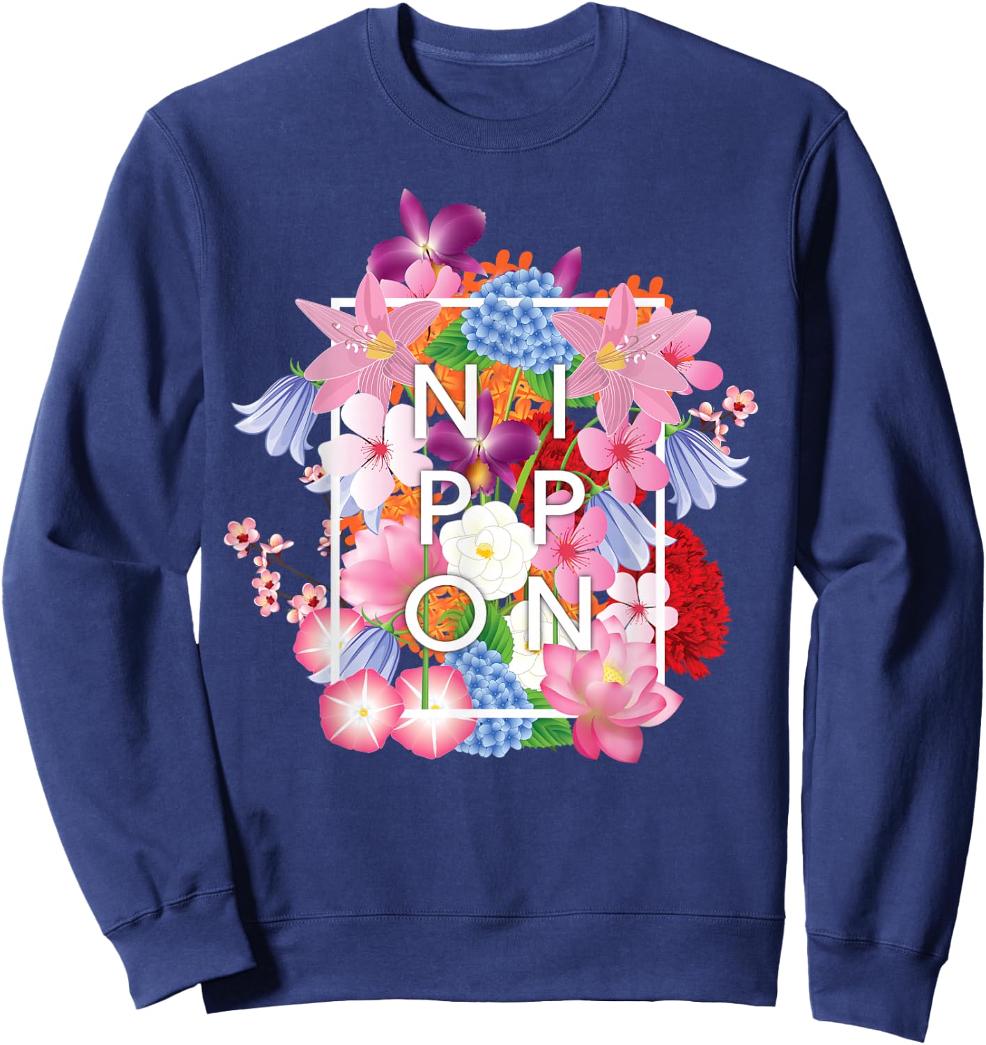 Flowers of Japan - Nippon Word Art Sweatshirt - Sweatshirt | Navy