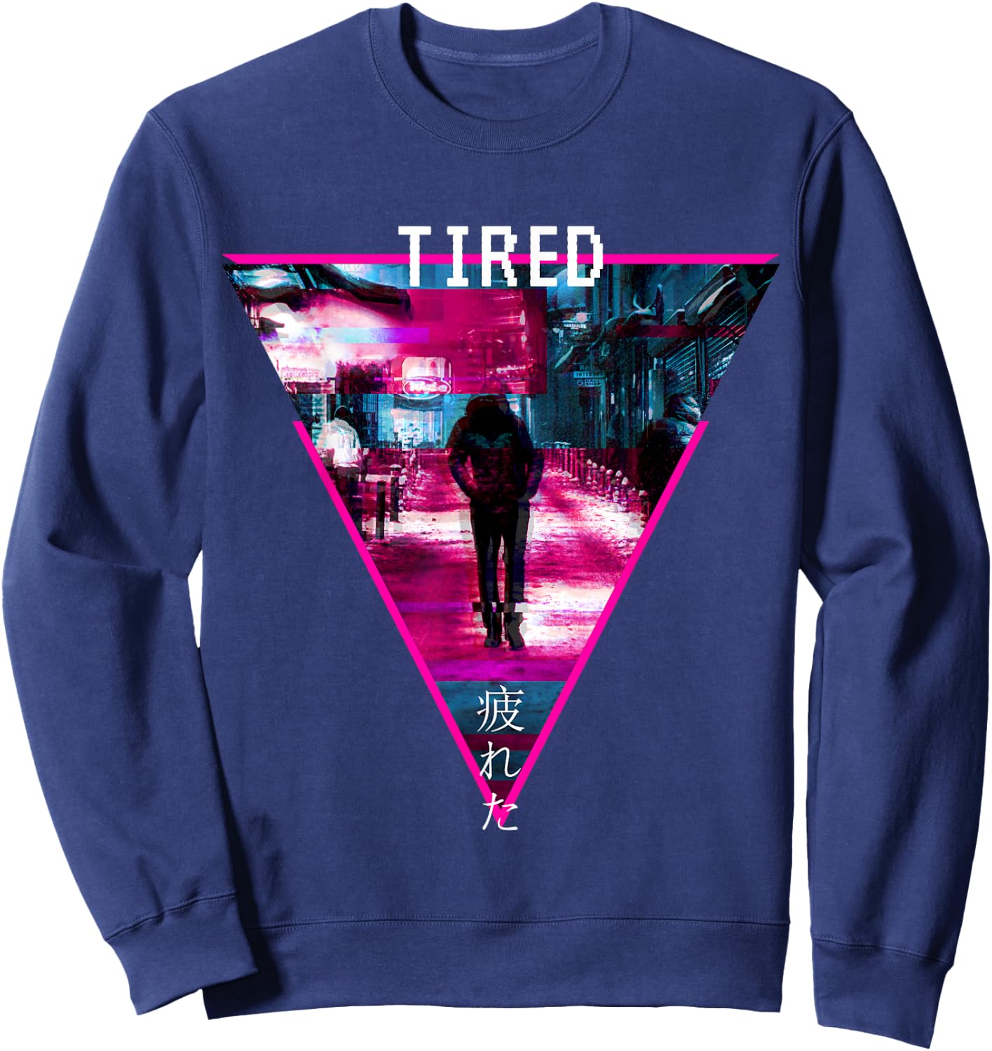 Glitchcore Weirdcore Aesthetic Hyperpop Tired Japanisch Sweatshirt - Sweatshirt | Navy