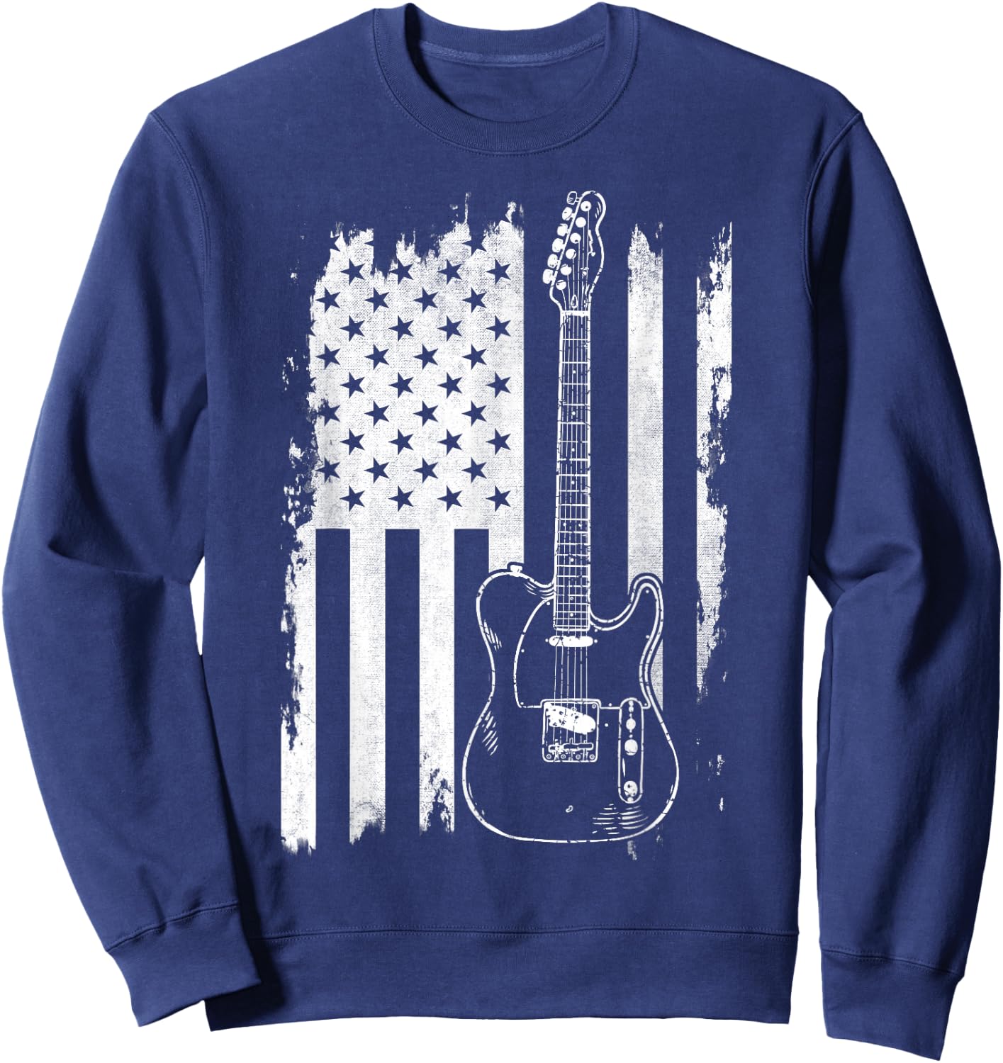 Lets Rock Rock n Roll Guitar Retro USA Flag Music Sweatshirt - Sweatshirt | Navy