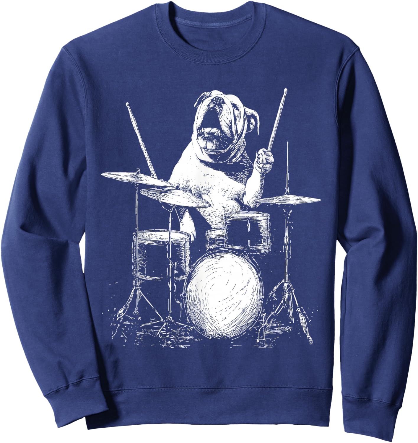 Funny English Bulldog Playing Drums Musician Dog Sweatshirt - Sweatshirt | Navy