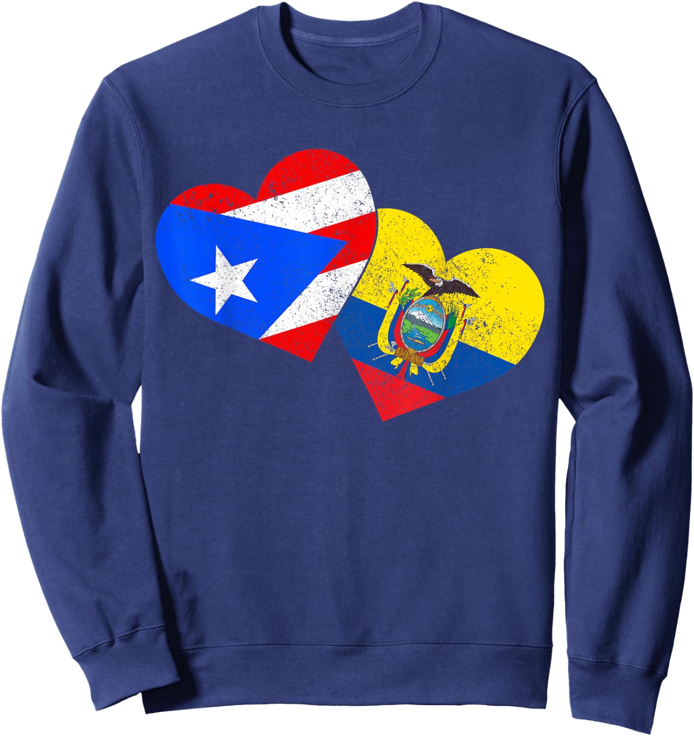 Ecuador Puerto Rico Flag Heart Ecuadorian Roots Sweatshirt - Sweatshirt | Navy
