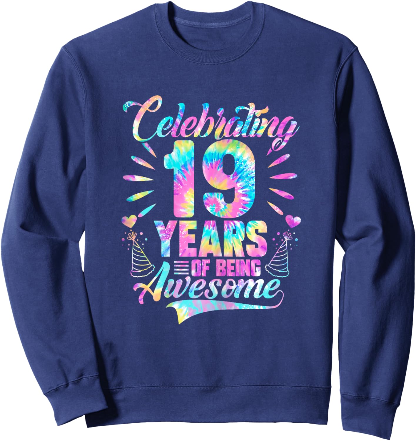 Celebrating 19 Year Of Being Awesome With Tie-dye Graphic Sweatshirt - Sweatshirt | Navy