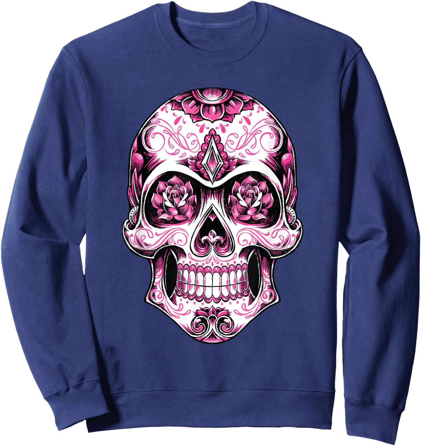 Breast Cancer Shirt Women Pink Sugar Skull Sweatshirt - Sweatshirt | Navy