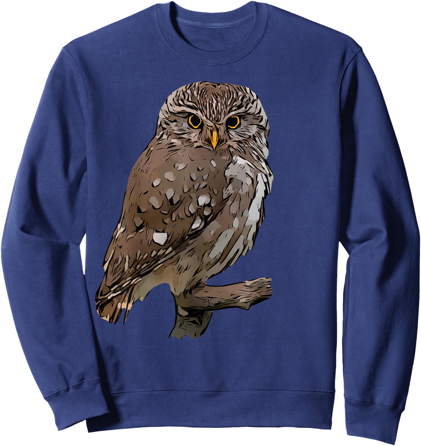 Realistic Owl Illustration on Tree Branch Sweatshirt - Sweatshirt | Navy