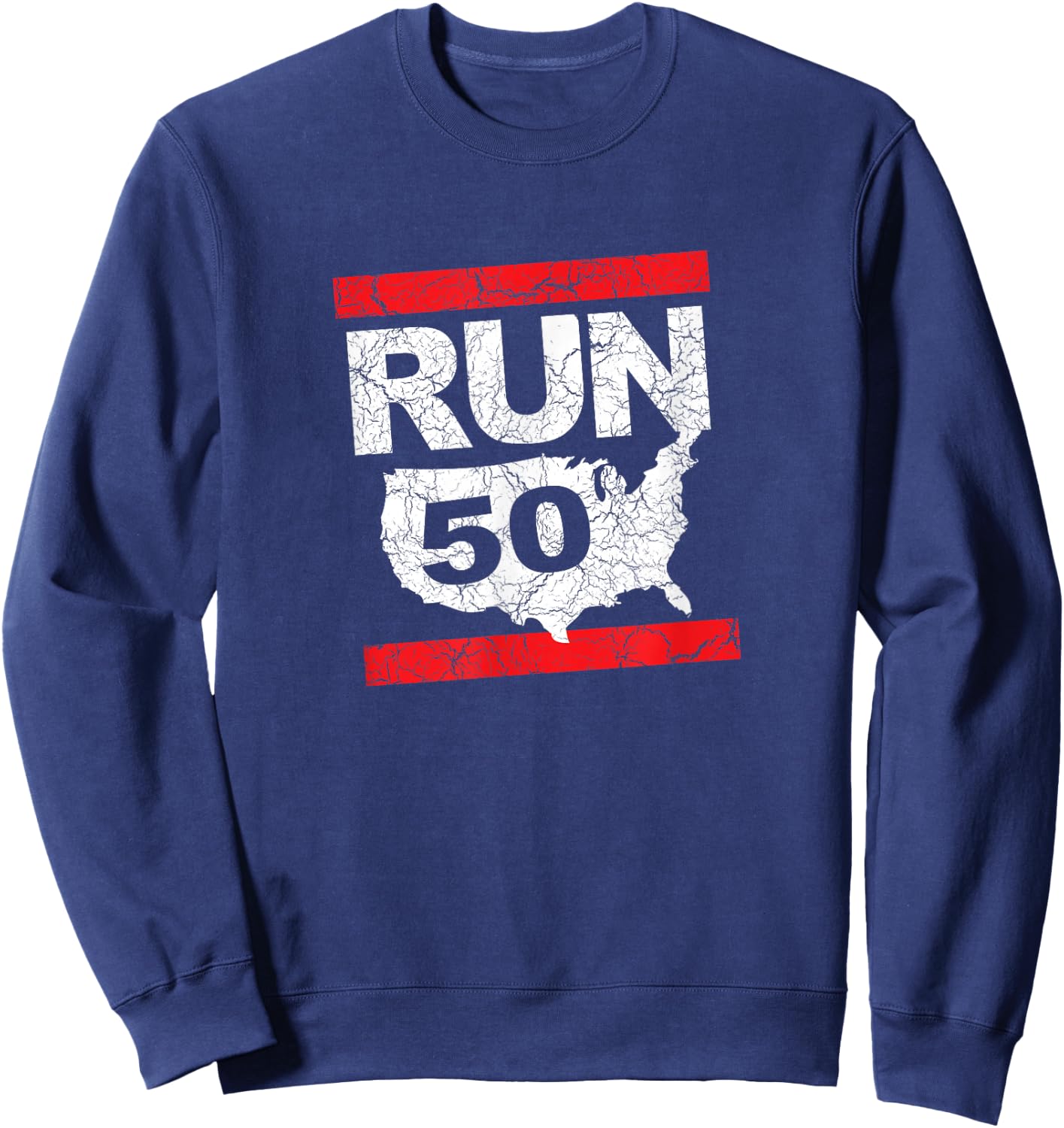RUN 50 States Marathon Fanatic Runner Running Inspired Sweatshirt - Sweatshirt | Navy