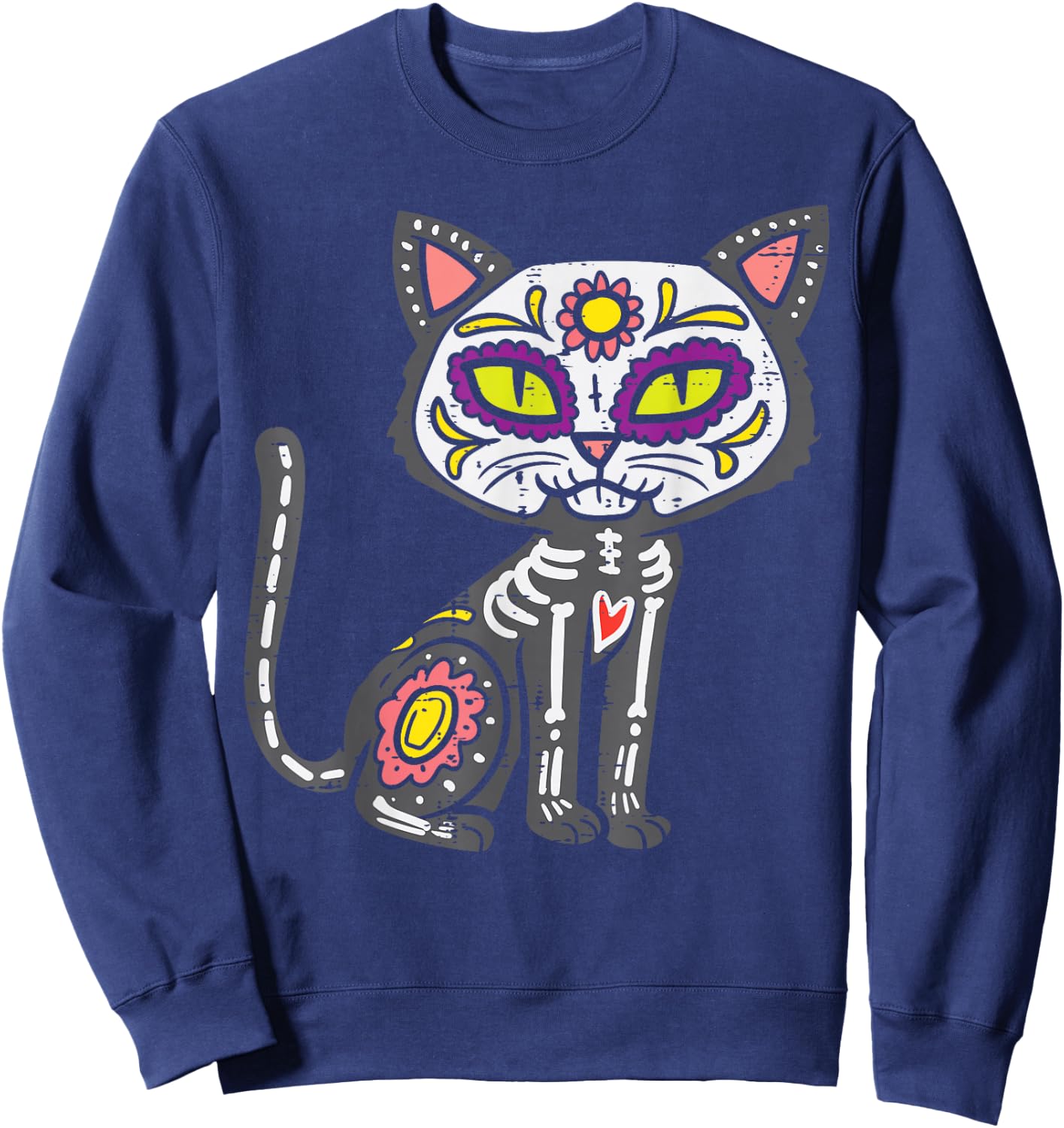 Sugar Skull Cat Dia De Muertos Day Of Dead Halloween Mexican Sweatshirt - Sweatshirt | Navy