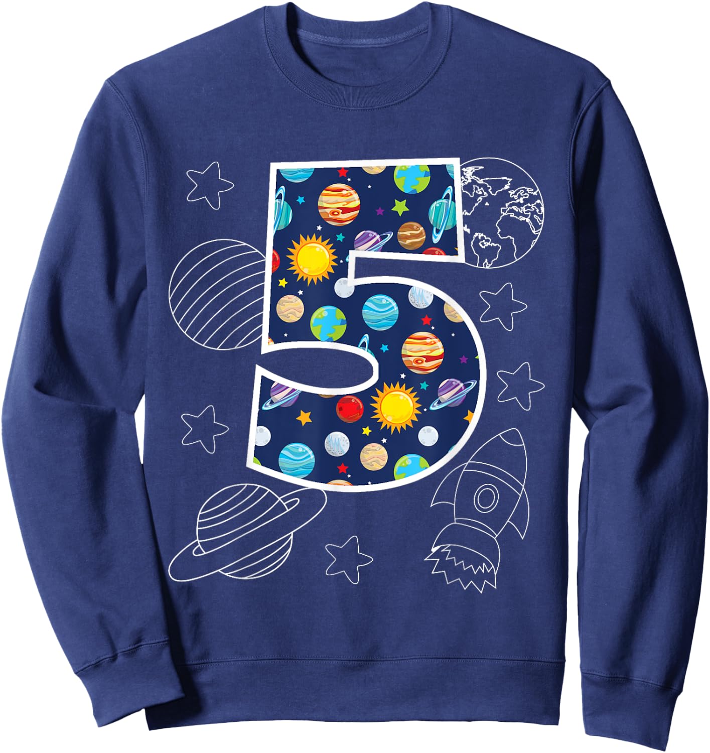Outer Space 5 Year Old 5th Birthday Party Boys Girls Space Sweatshirt - Sweatshirt | Navy