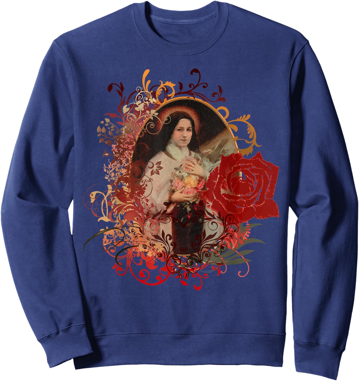 St Therese of Lisieux Rose Flower Catholic Gifts Sweatshirt - Sweatshirt | Navy