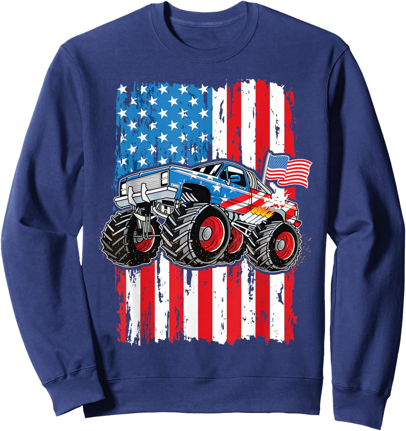 Monster Truck USA Flag Patriotic Boys Men 4th of July Sweatshirt - Sweatshirt | Navy