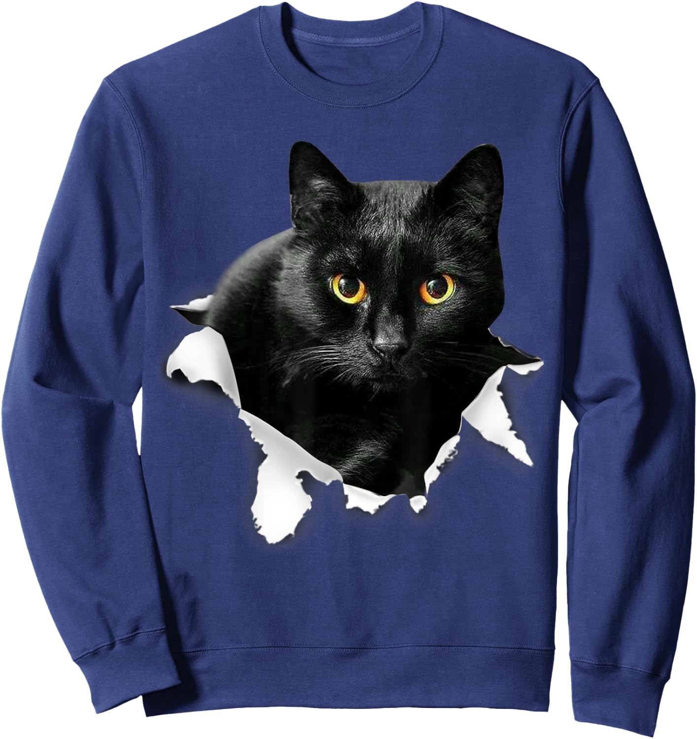 Black Cat Torn Cloth Gifts For Cat Lover, Cat Dad, Cat Mom Sweatshirt - Sweatshirt | Navy