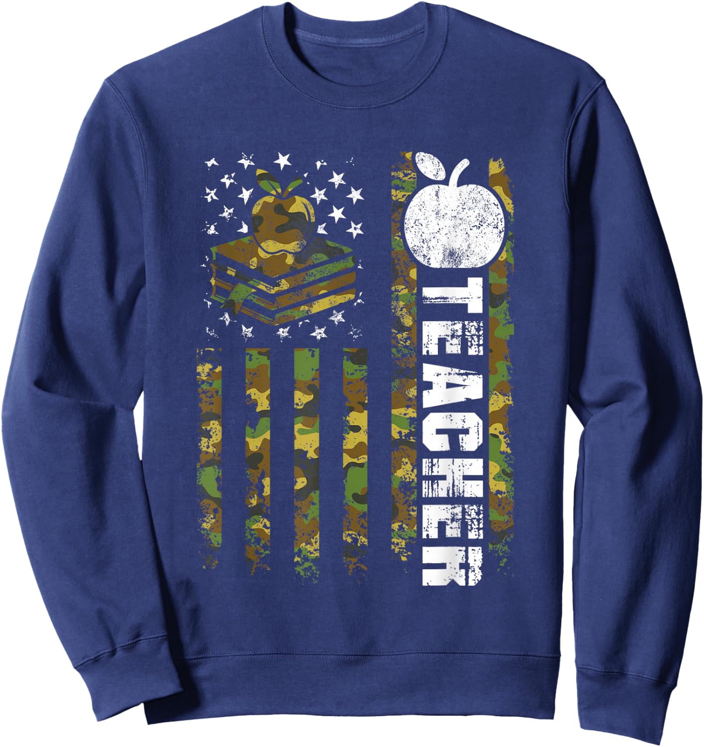 American Flag Camouflage Teacher Patriotic 4th Of July Women Kids Men Sweatshirt - Sweatshirt | Navy