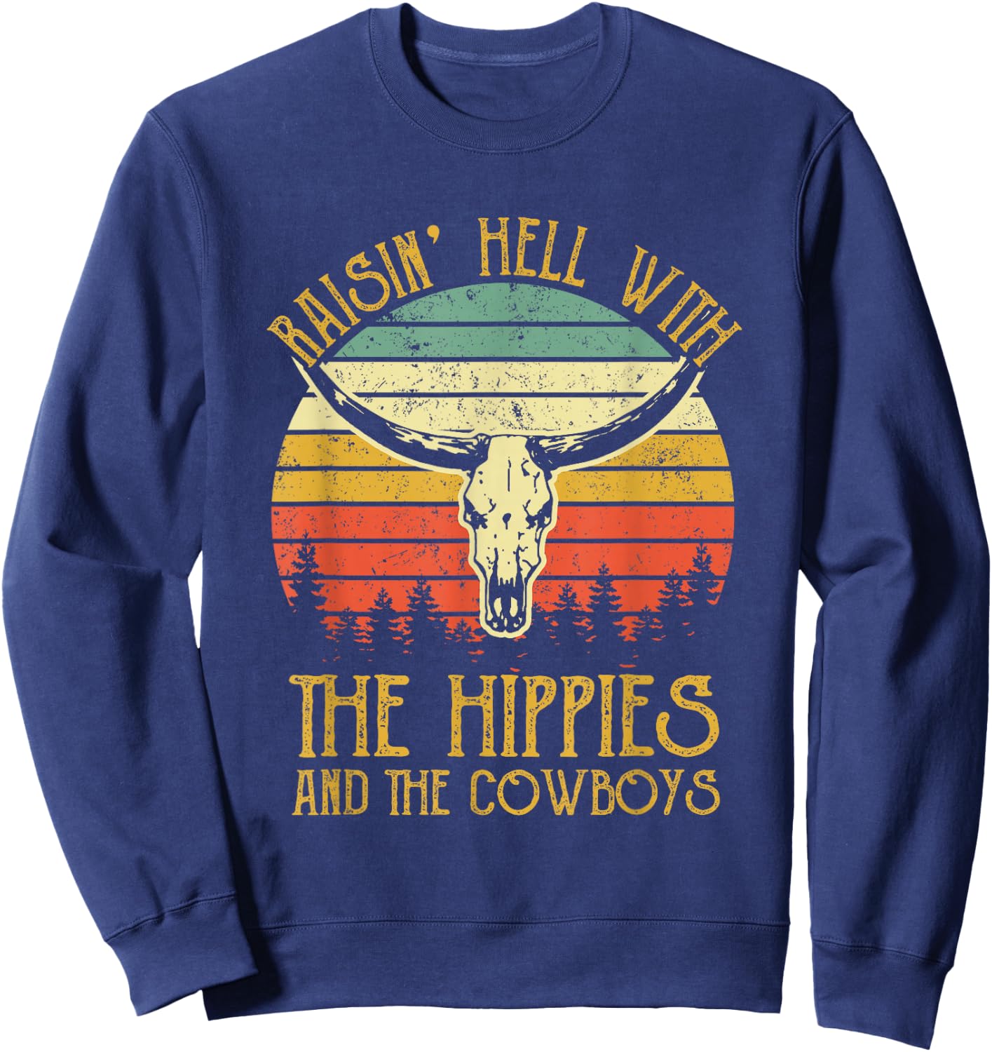Raising-Hell with The Hippies and Cowboys Western Cowhide Sweatshirt - Sweatshirt | Navy