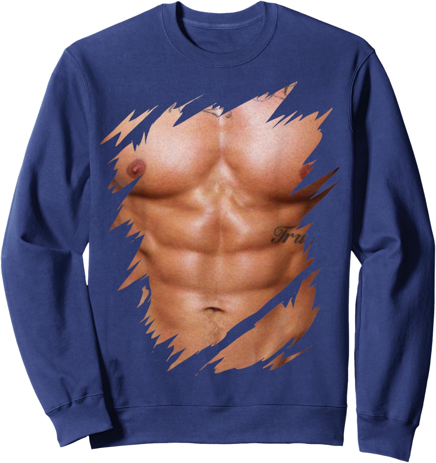 Fake Muscles Ripped Torn Chest Six Pack Abs Sweatshirt - Sweatshirt | Navy