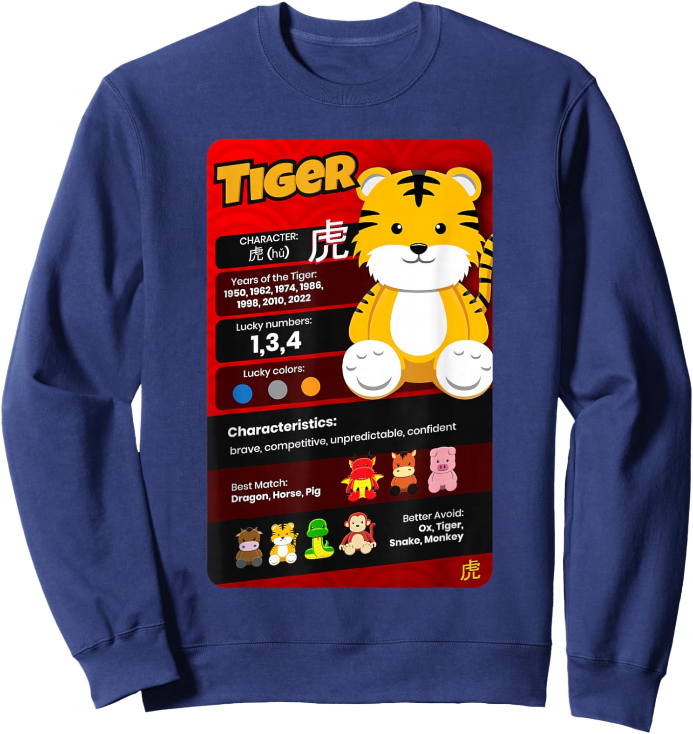 Chinese Zodiac Horoscope Animal Facts Year of the Tiger Sweatshirt - Sweatshirt | Navy