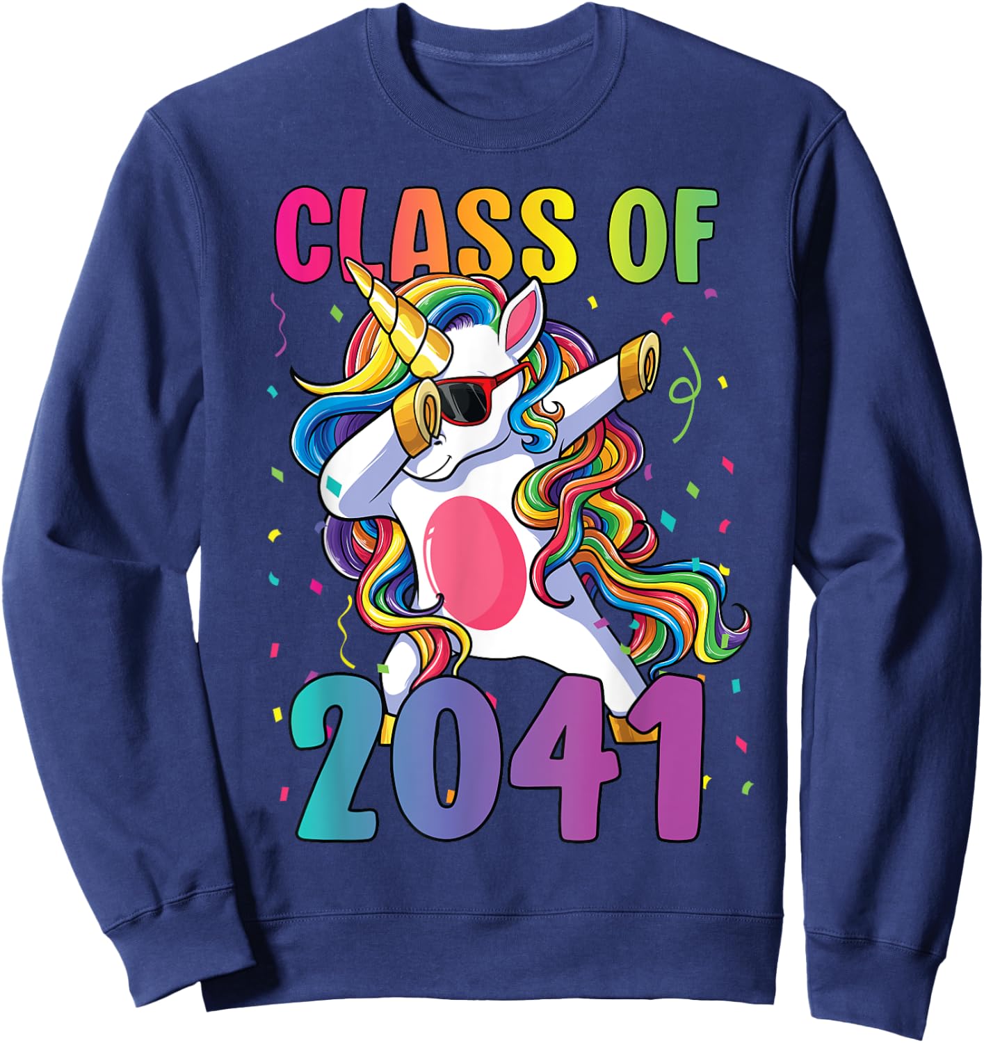 Class of 2041 Shirt Girls Dabbing Unicorn Grow With Me Sweatshirt - Sweatshirt | Navy