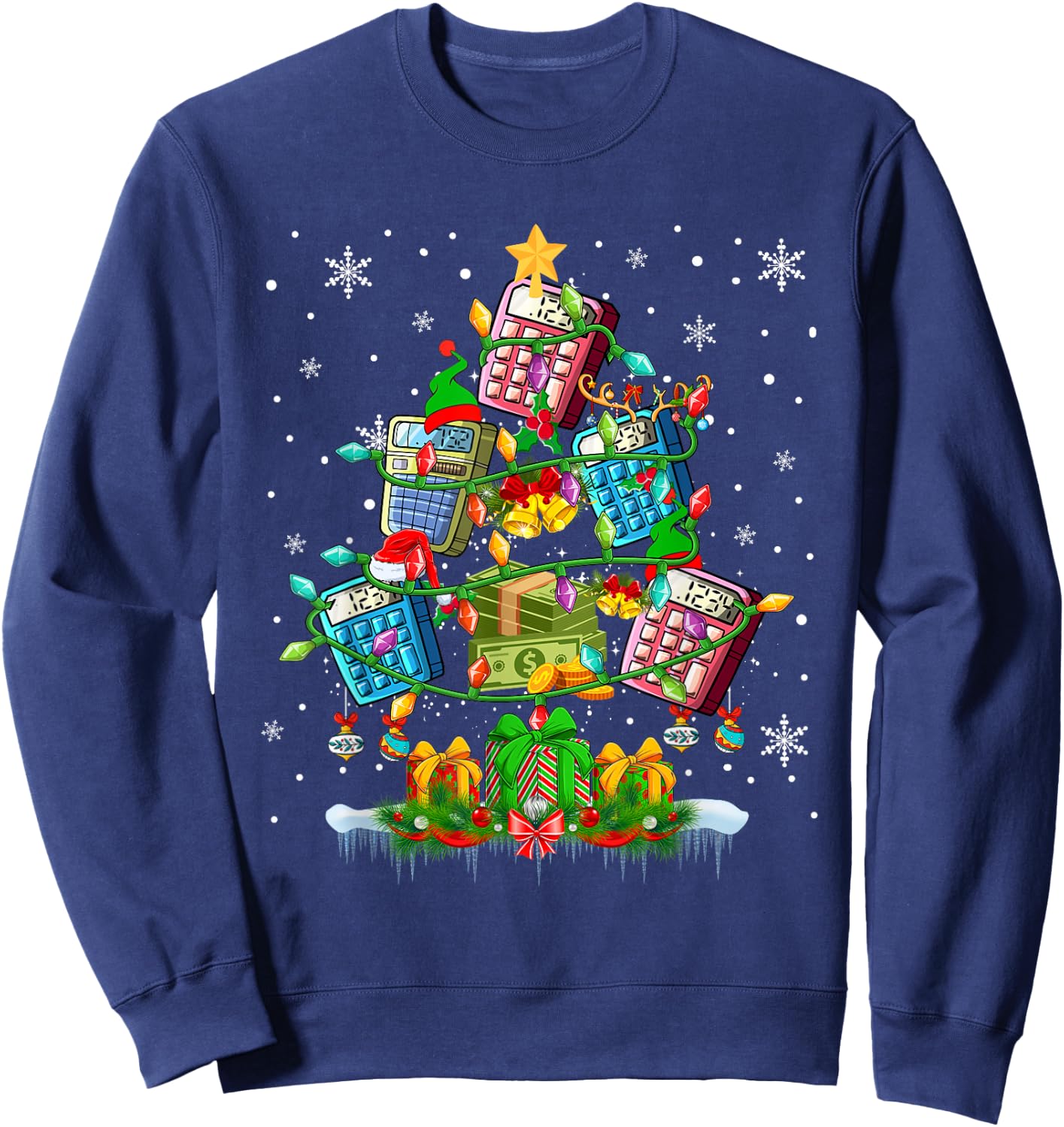 X-mas Tree Santa Reindeer Elf Calculators Accountant Lover Sweatshirt - Sweatshirt | Navy