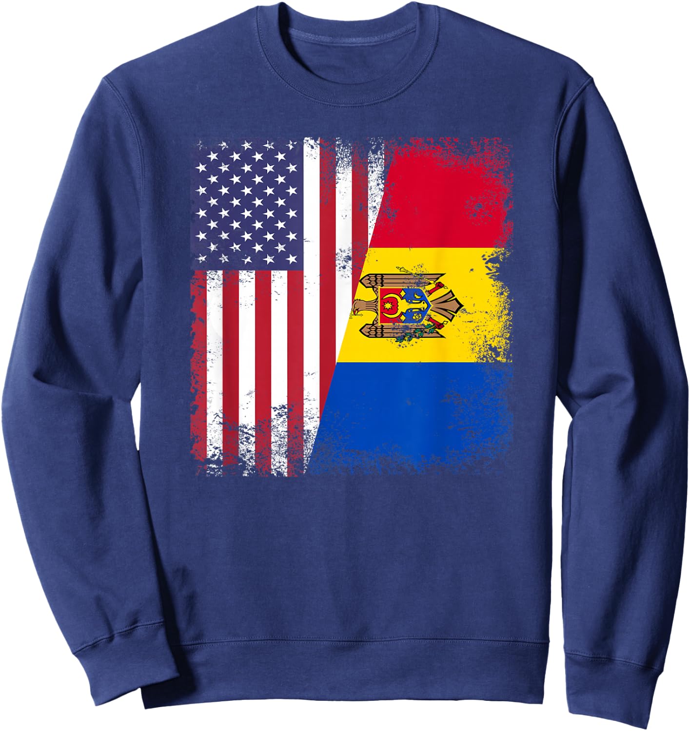 Half Moldovan Flag | Vintage Moldova USA Gift Sweatshirt - Sweatshirt | Navy
