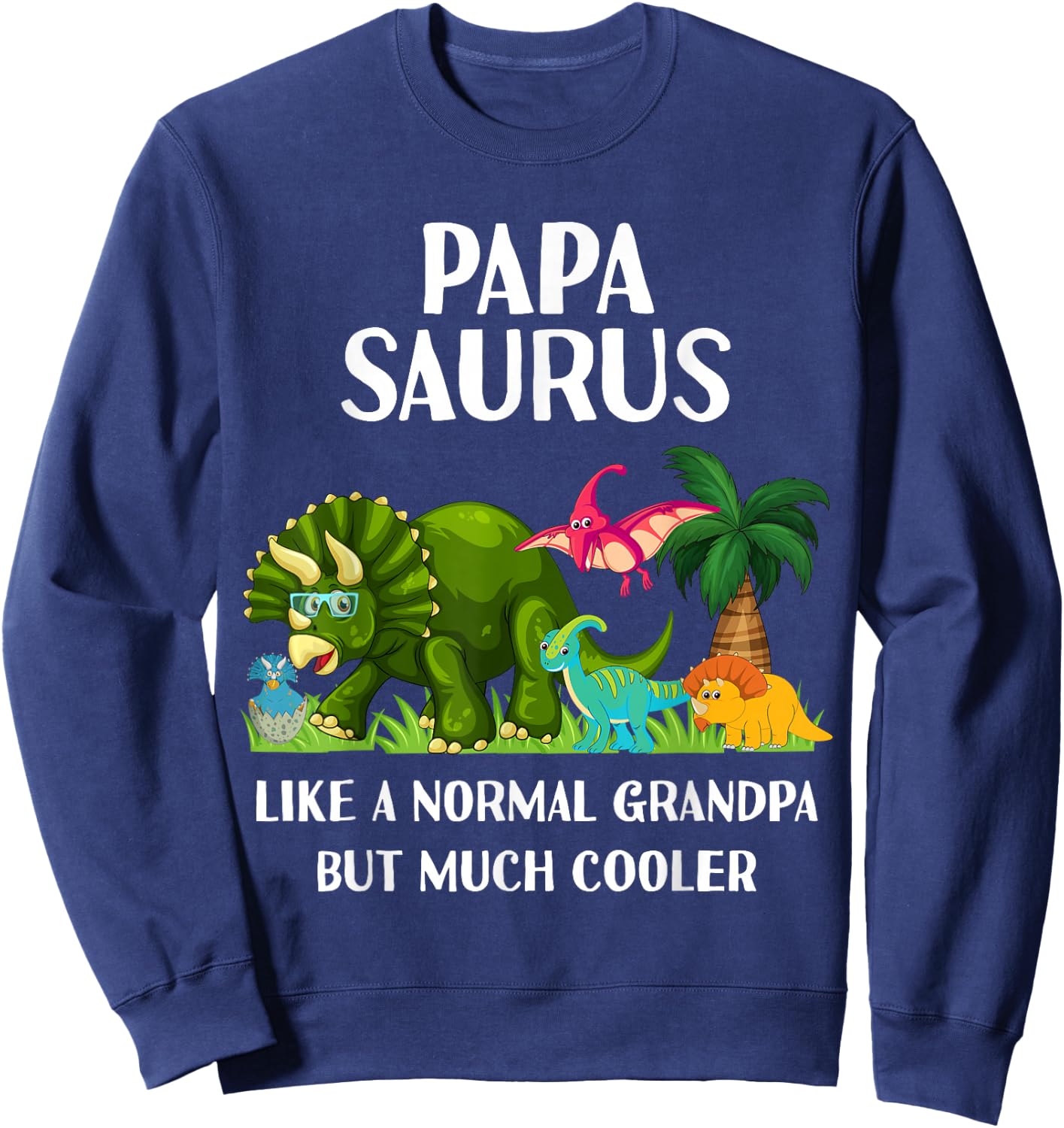 Papa Saurus Grandpasaurus Grandpa Dinosaur Men Matching Sweatshirt - Sweatshirt | Navy