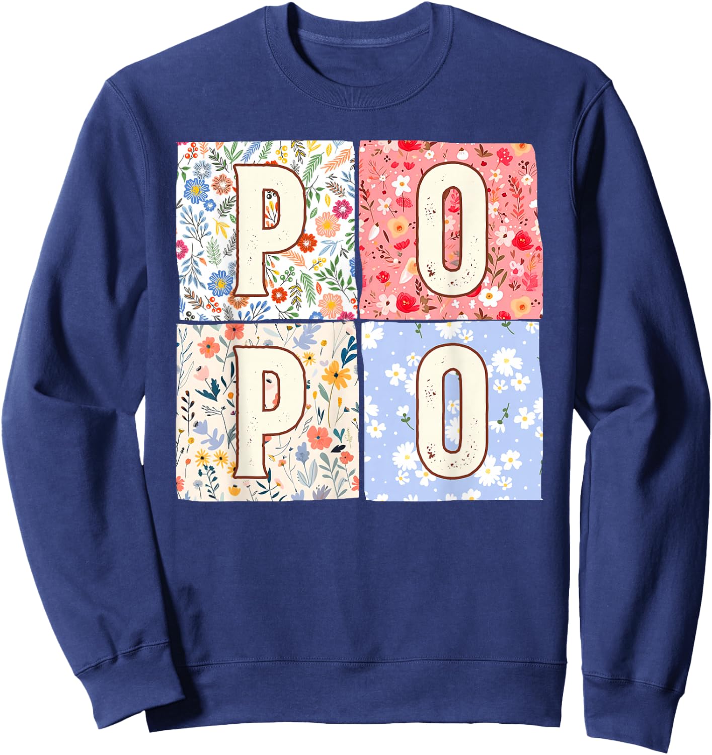 Chinese Grandma Popo Mother's Day Boho Floral Flower Sweatshirt - Sweatshirt | Navy