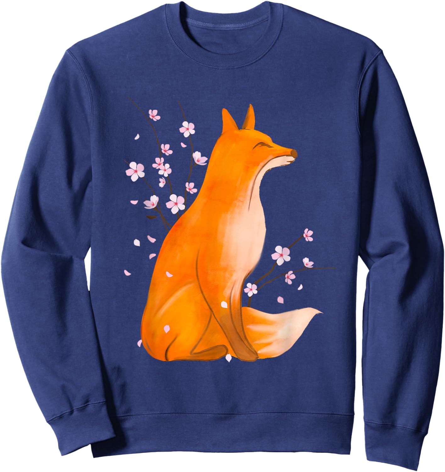 Cherry Blossom Japanese Fox - Zookeeper Animal Lover Camper Sweatshirt - Sweatshirt | Navy
