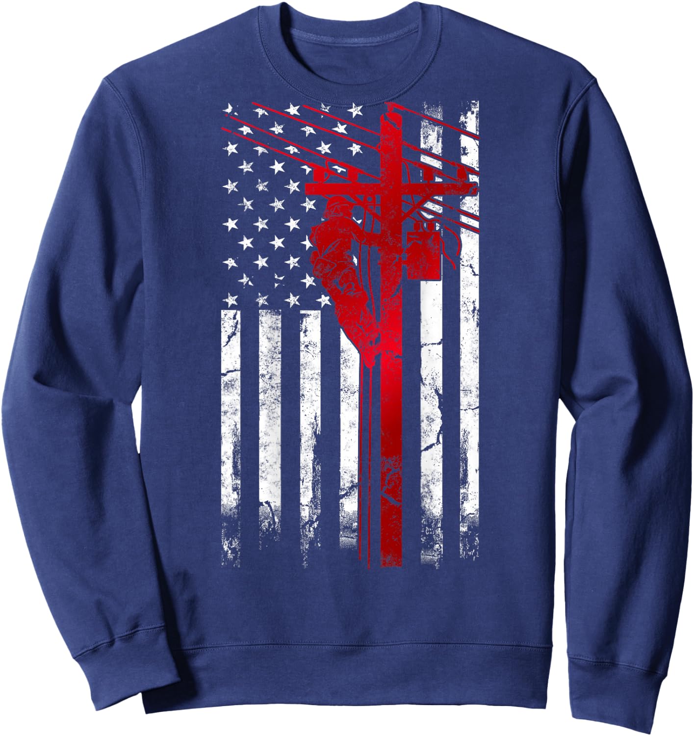Lineman American Flag Electric Cable Lineman fathers day Sweatshirt - Sweatshirt | Navy