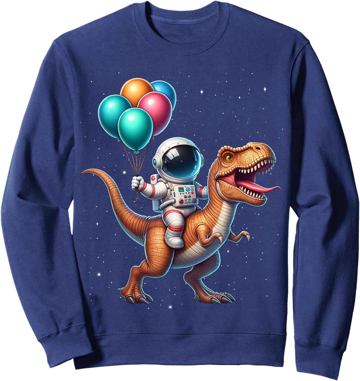 Astronaut Riding Dinosaur T Rex. Astronaut Space Birthday Sweatshirt - Sweatshirt | Navy