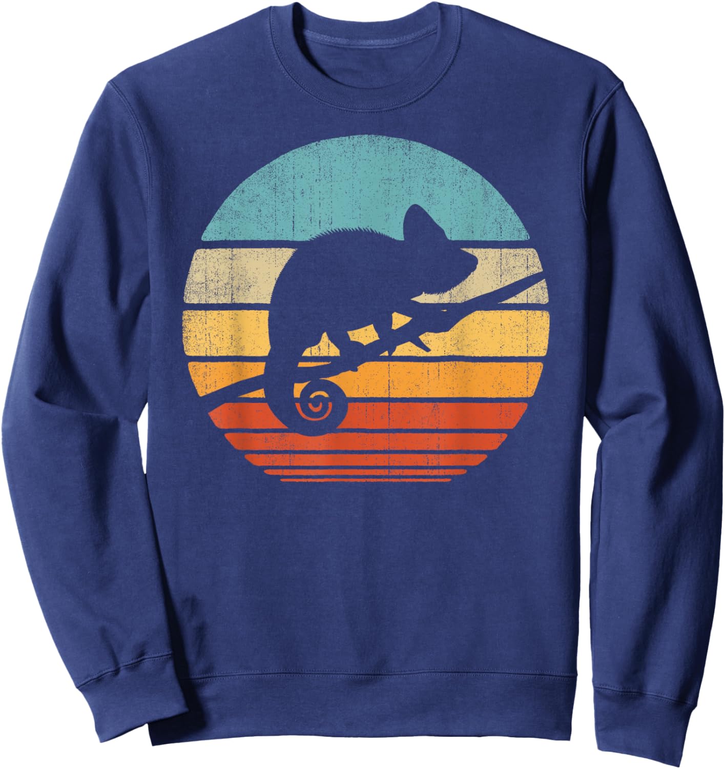 Chameleon Retro Vintage 60s 70s Sunset Lizard Reptile Animal Sweatshirt - Sweatshirt | Navy