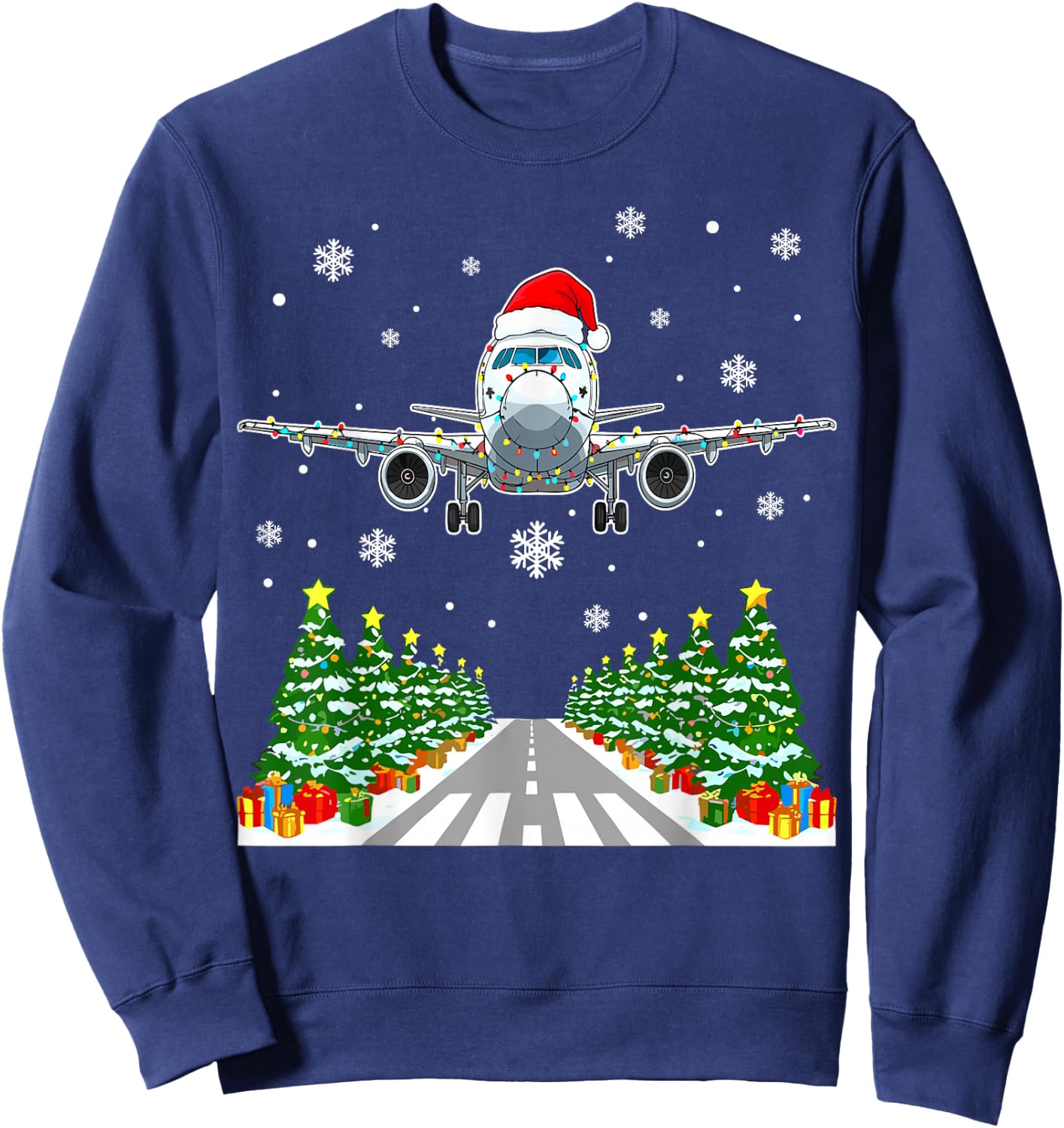 Christmas Airplane Santa Trees Lights Pilot Aviation Sweatshirt - Sweatshirt | Navy
