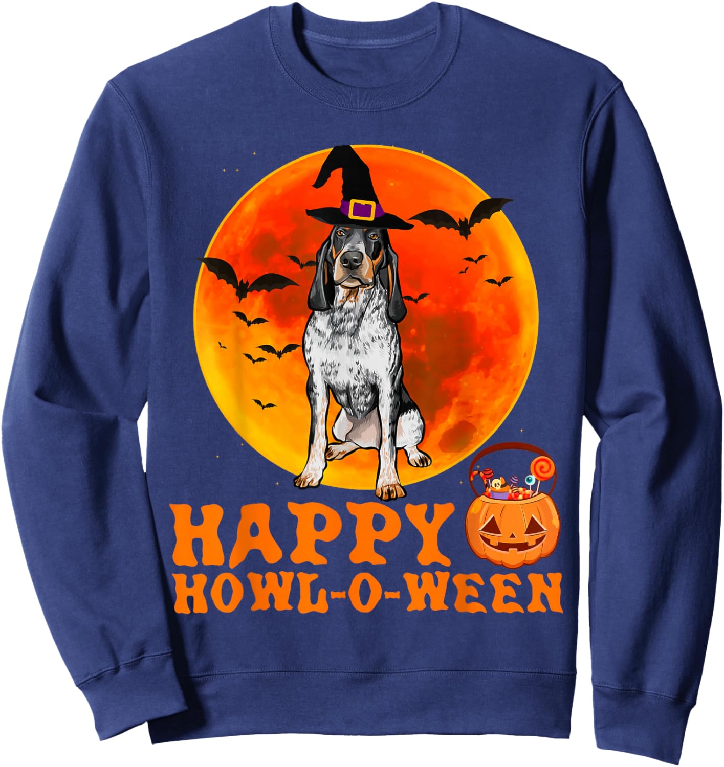 Funny Bluetick Coonhound Dog Halloween Happy Howl-o-ween Men Women Sweatshirt - Sweatshirt | Navy