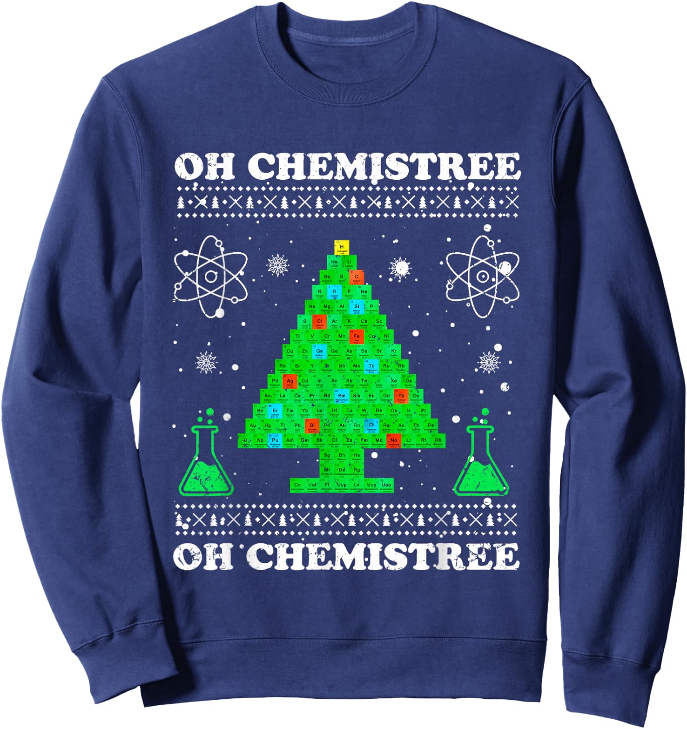 Vintage Oh Chemistree Science Christmas Ugly Chemistry Xmas Sweatshirt - Sweatshirt | Navy