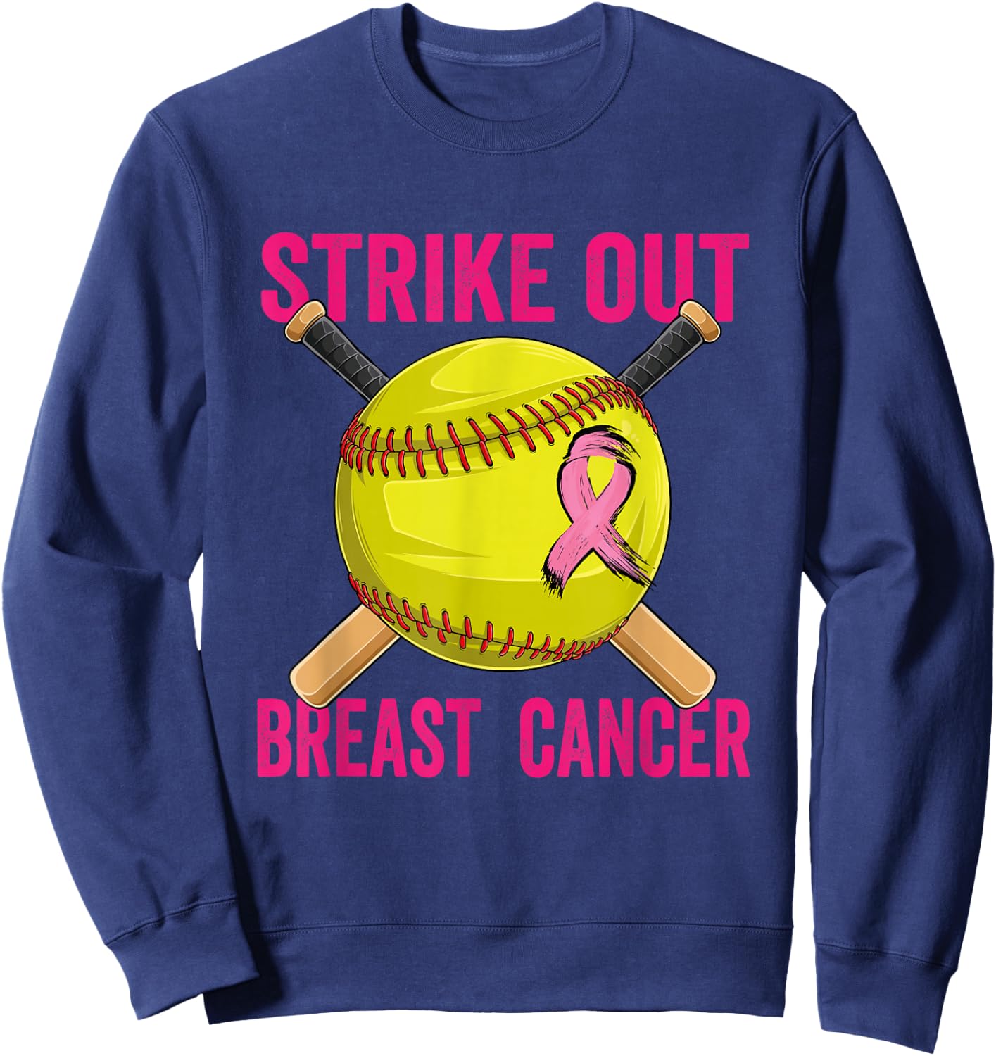 Strike Out Breast Cancer Awareness Softball Fighters Sweatshirt - Sweatshirt | Navy