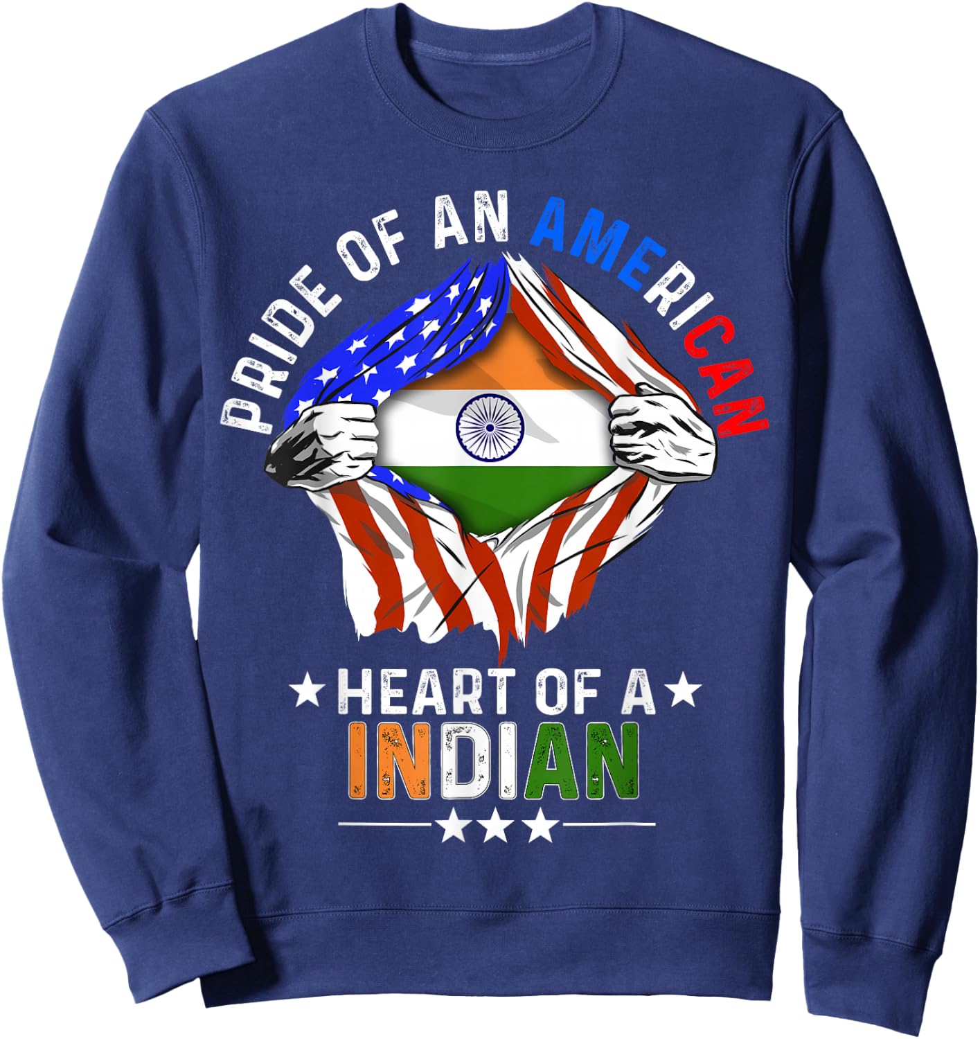Indian American America Pride Foreign Country India Flag Sweatshirt - Sweatshirt | Navy