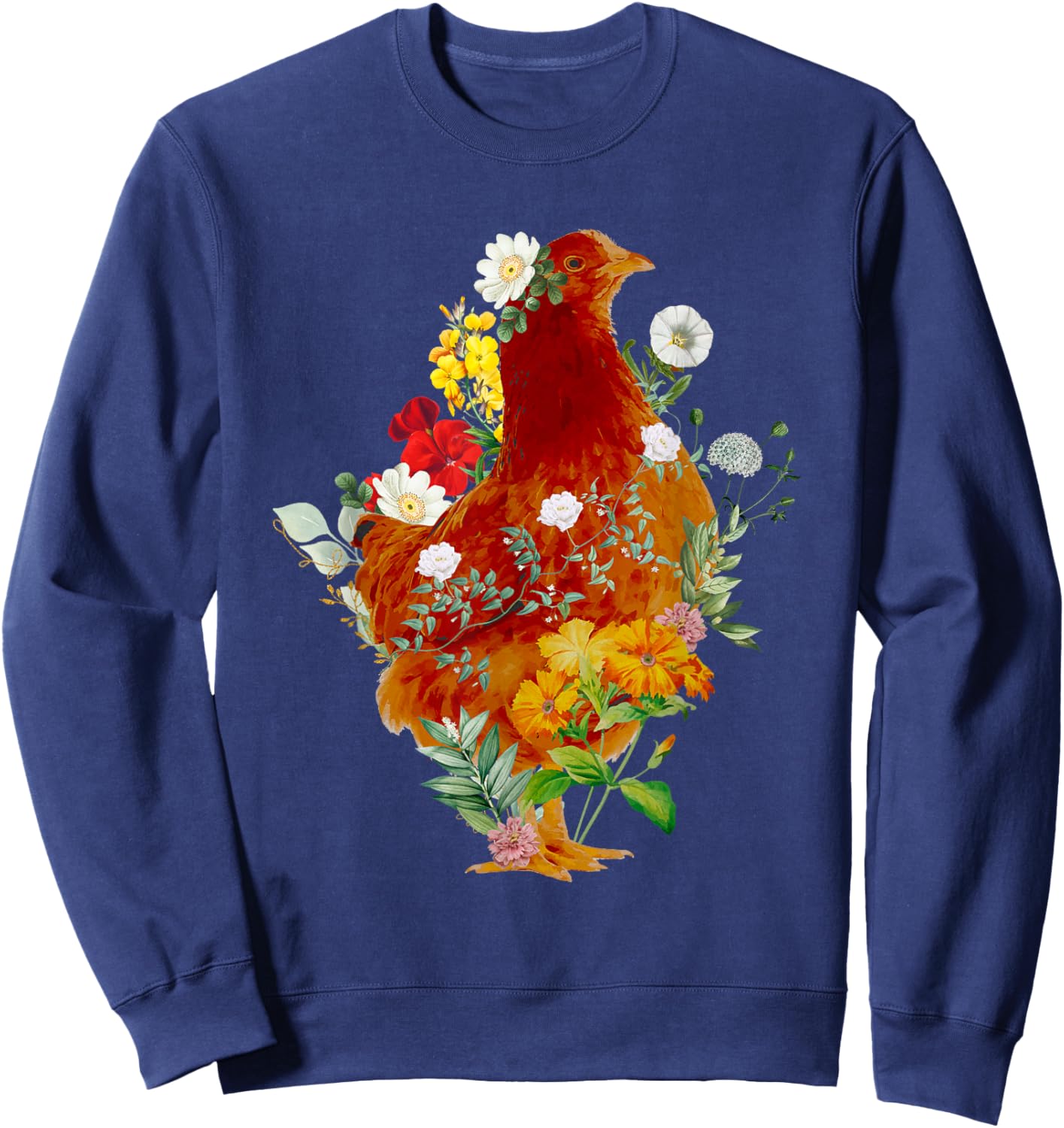 Cute Chicken Vintage Floral Botanical Flower Garden Tea Sweatshirt - Sweatshirt | Navy